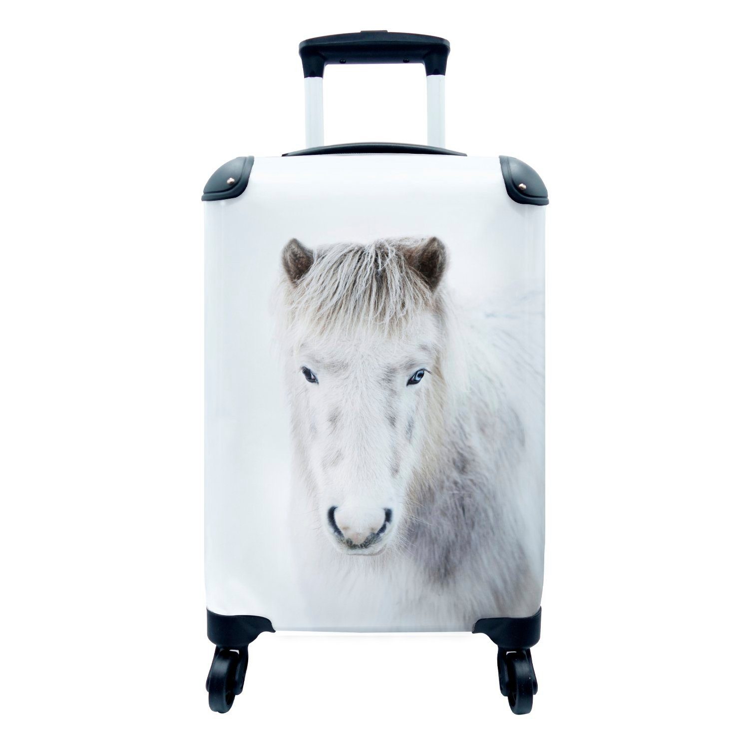 MuchoWow Handgepäckkoffer Pferd - Schnee - Weiß, 4 Rollen, Reisetasche mit rollen, Handgepäck für Ferien, Trolley, Reisekoffer