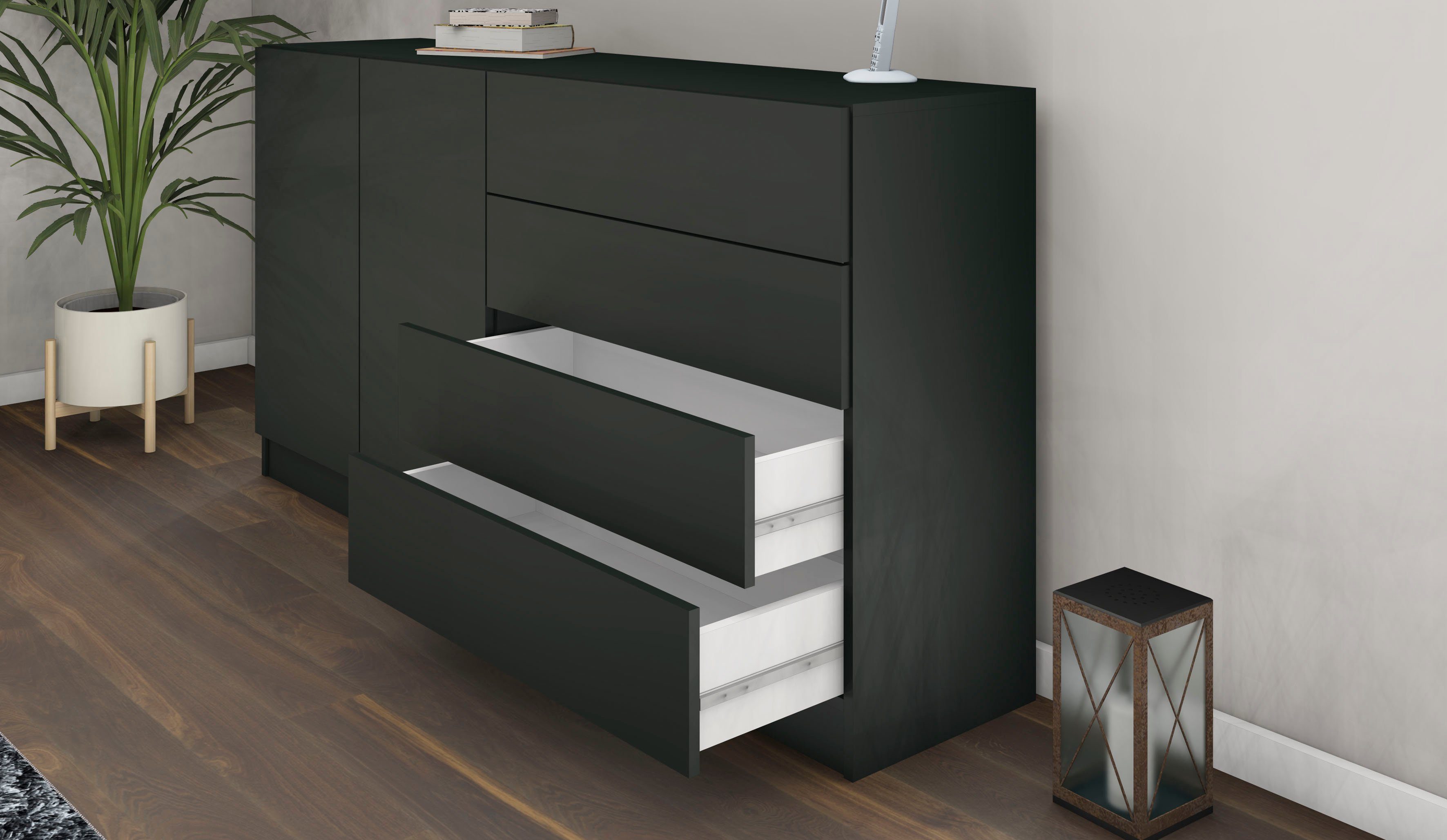 cm Möbel Sideboard schwarz matt Breite Vaasa, borchardt 152