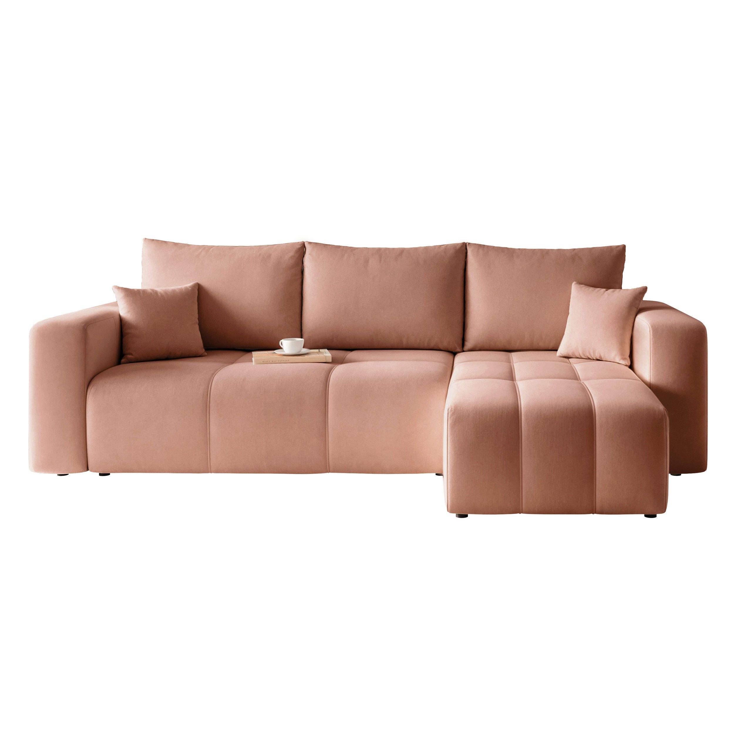 yourhouse24 Ecksofa PEDRO L – Samt-Optik, Schlaffunktion & Bettkasten, mit Schlaffunktion und Bettkasten, Seite universal