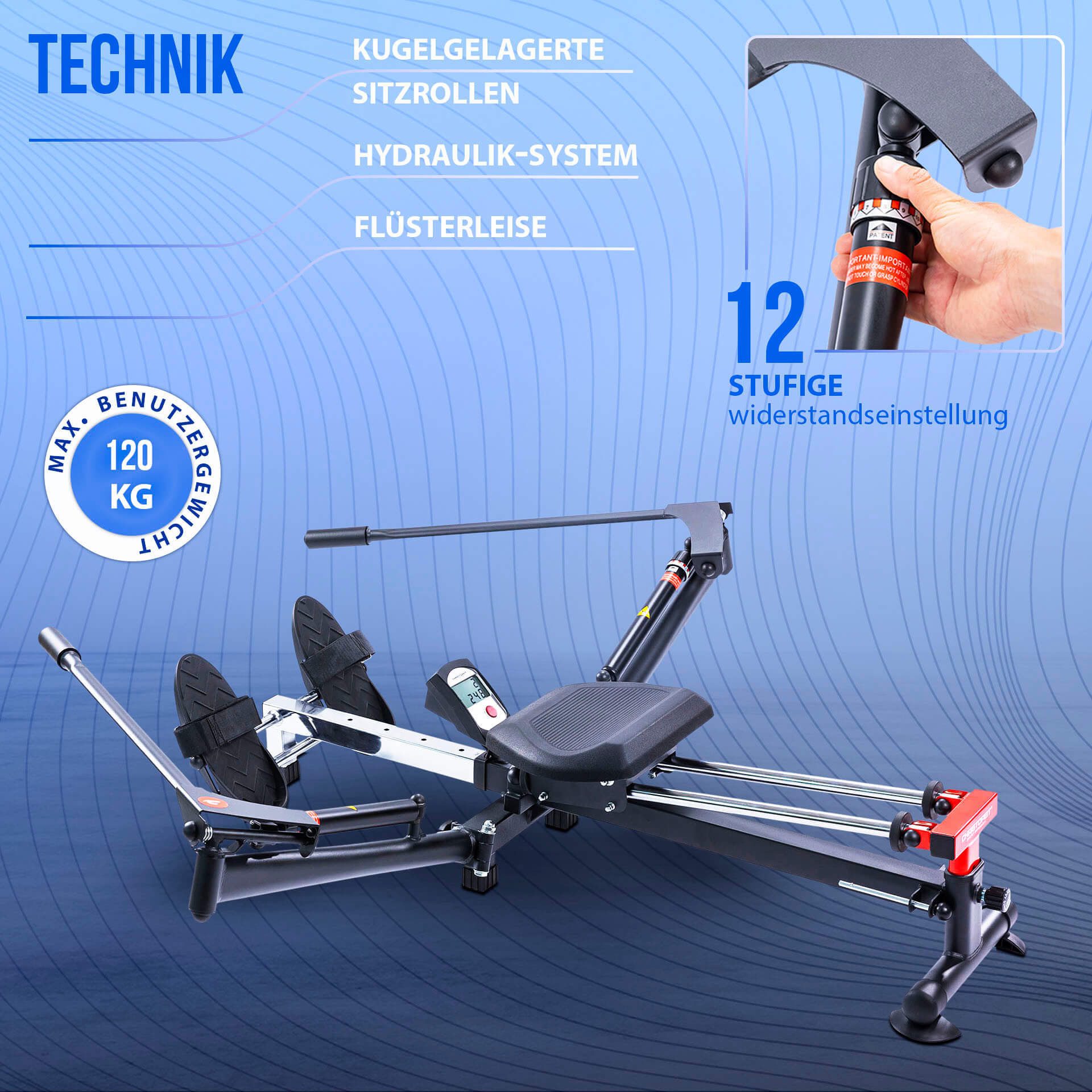Christopeit Sport® Rudergerät Accord NEU (120 kg max. Benutzergewicht, Sport), Rudermaschine, Hydraulikzylinder, klappbar