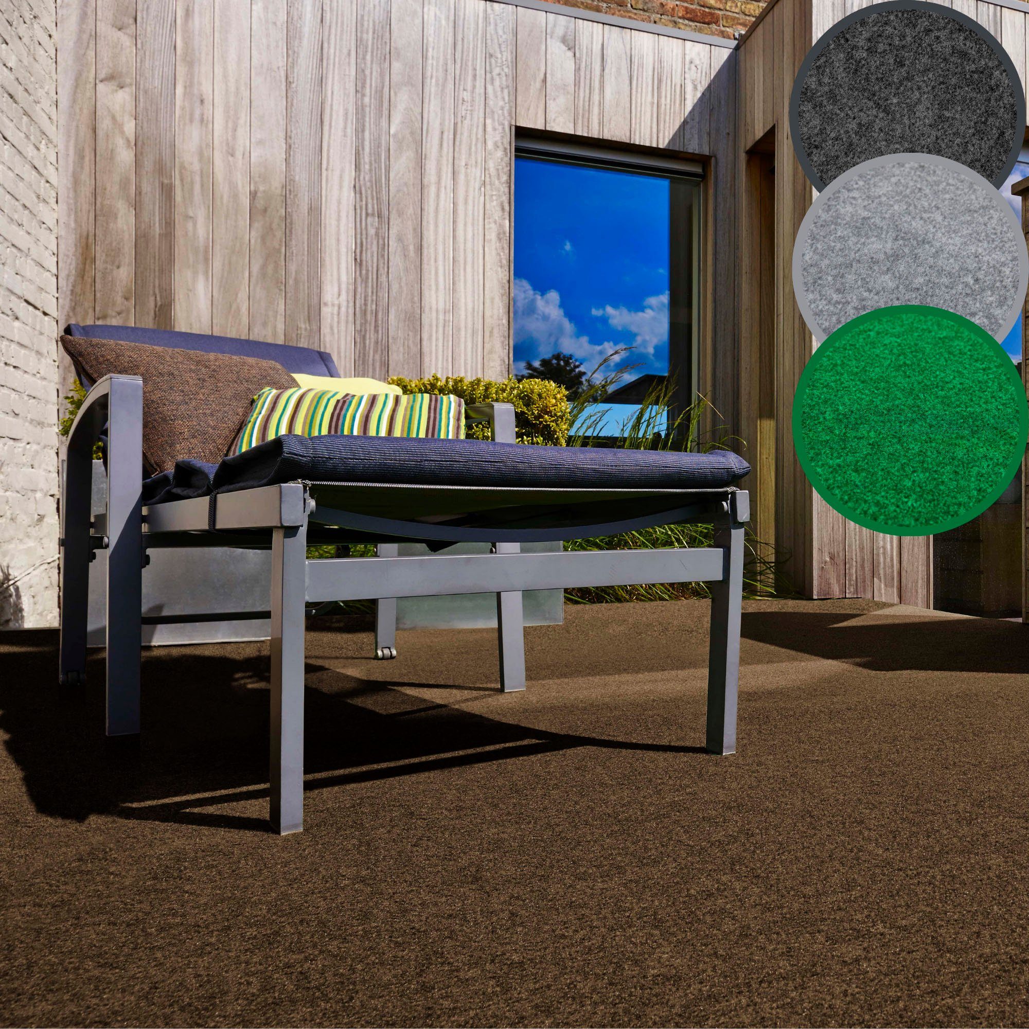 Andiamo Kunstrasen Edinburgh, Gesamthöhe 4 mm, Made in Netherlands, rechteckig, aus Nadelfilz, mit Drainagenoppen, für Balkon, Terasse, Wintergarten