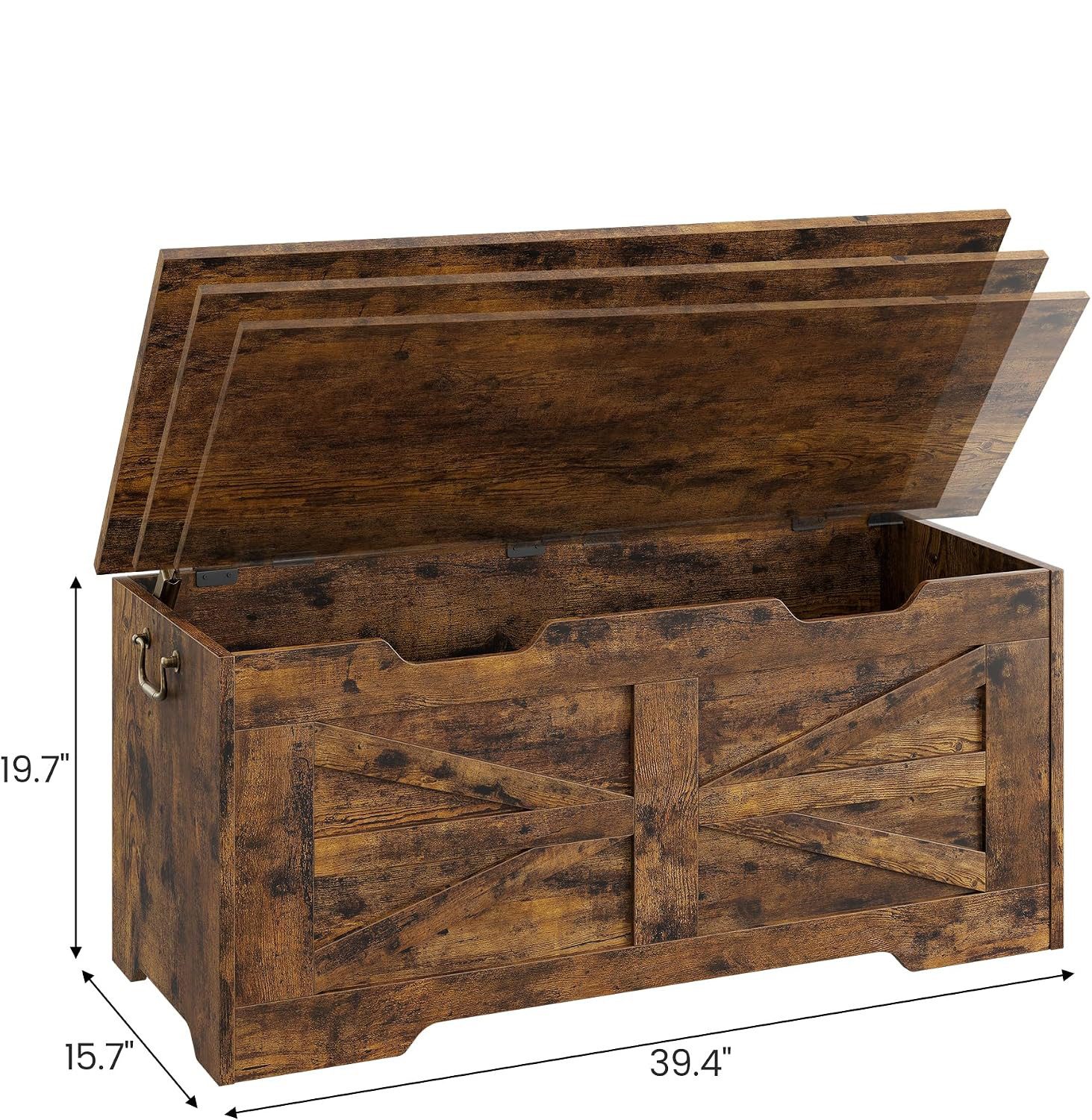 GarveeMore Aufbewahrungsbox 100cm Holz-Sitzbank mit Sicherheits-Scharnier,Aufbewahrungstruhe, Truhe mit Klappdeckel (z. B. für Decken), belastbar bis 159 kg – Bild 2 von 4