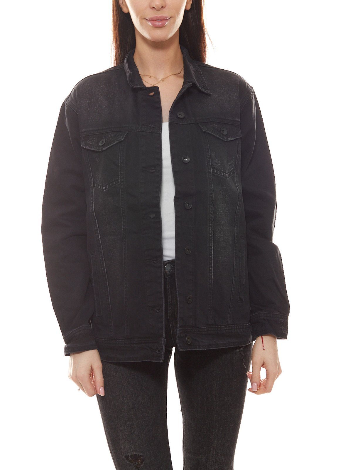 eksept Jeansjacke »eksept Beetle Denim-Jacke verwaschene Damen Jeans-Jacke  mit Knopfleiste Herbst-Jacke Grau« online kaufen | OTTO