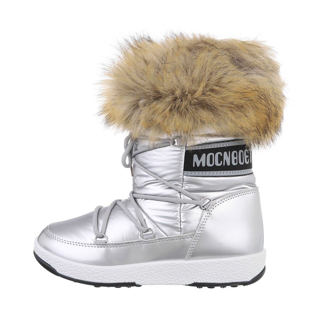 Ital-Design Damen Snowboots Freizeit Snowboots Flach Schnürstiefeletten in Silber