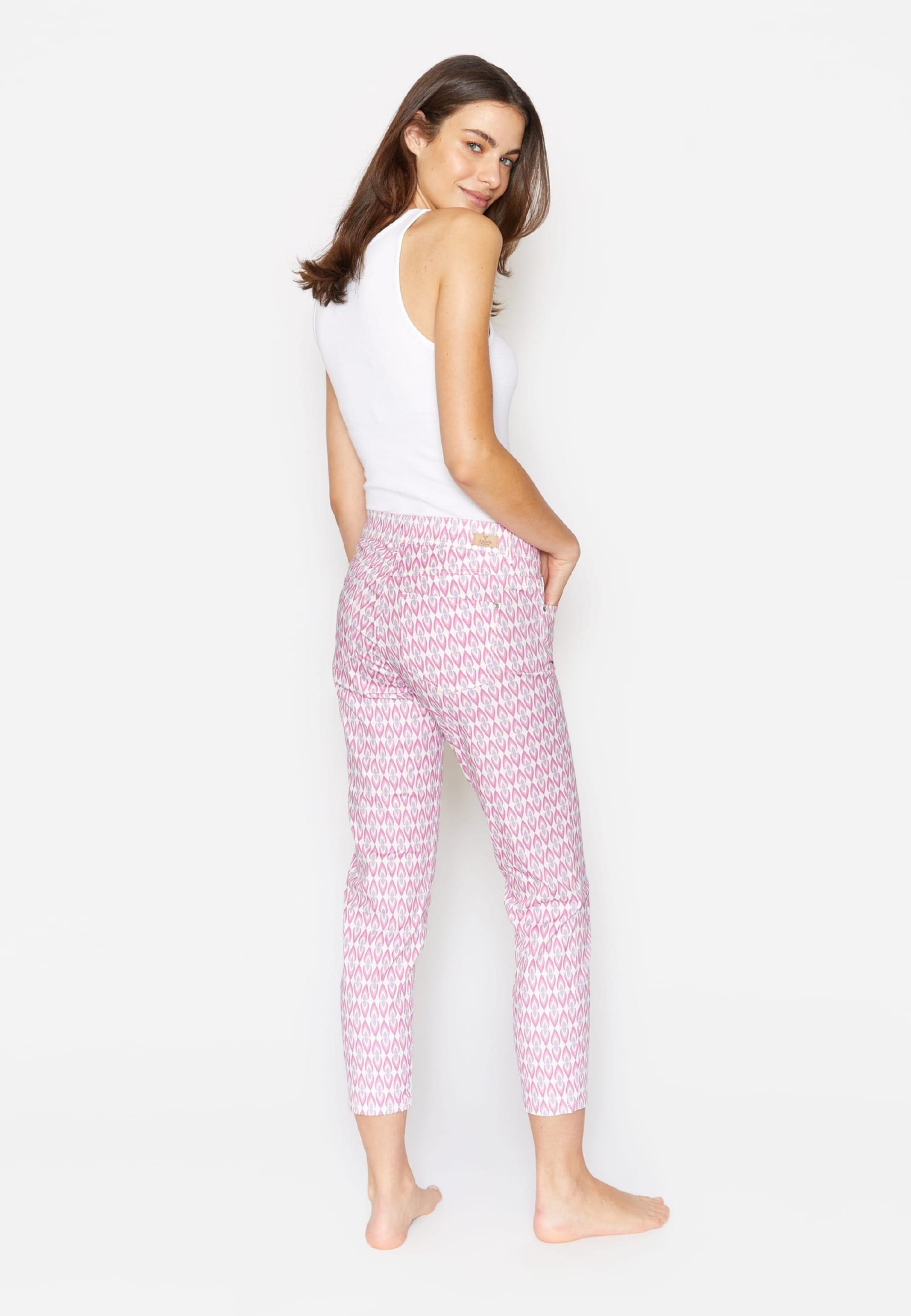 Ornella pink Retro Print mit mit ANGELS 7/8-Jeans Label-Applikationen Hose