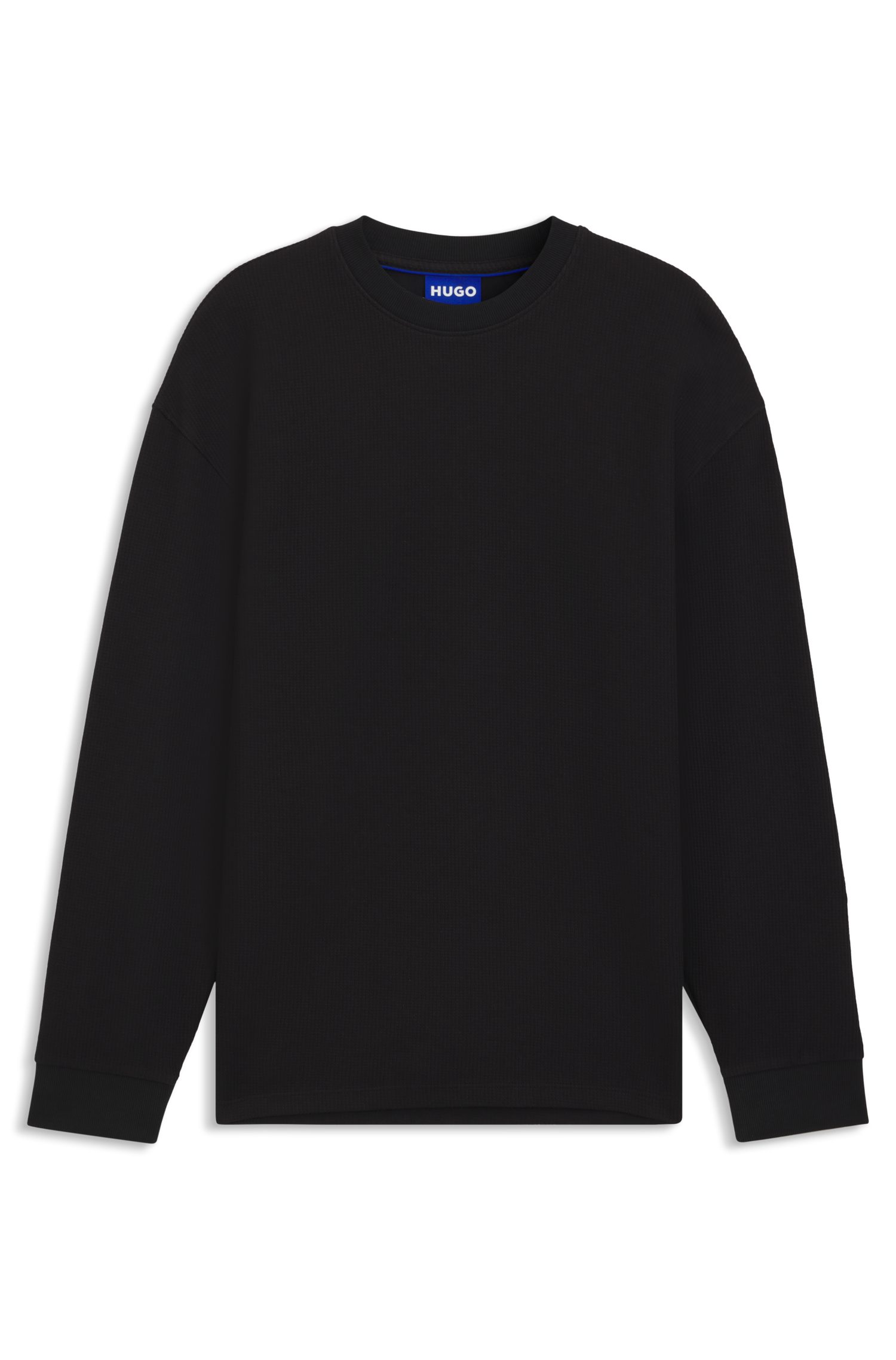 HUGO Langarmshirt Nuwolo Rundhalsausschnitt, lässig geschnitten, Logo-Badge