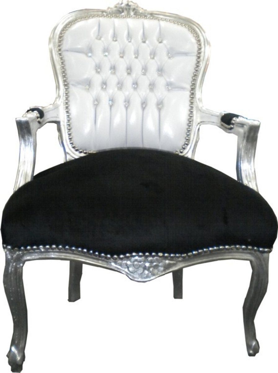 Casa Padrino Besucherstuhl Barock Salon Stuhl Weiß / Schwarz Bling Bling
