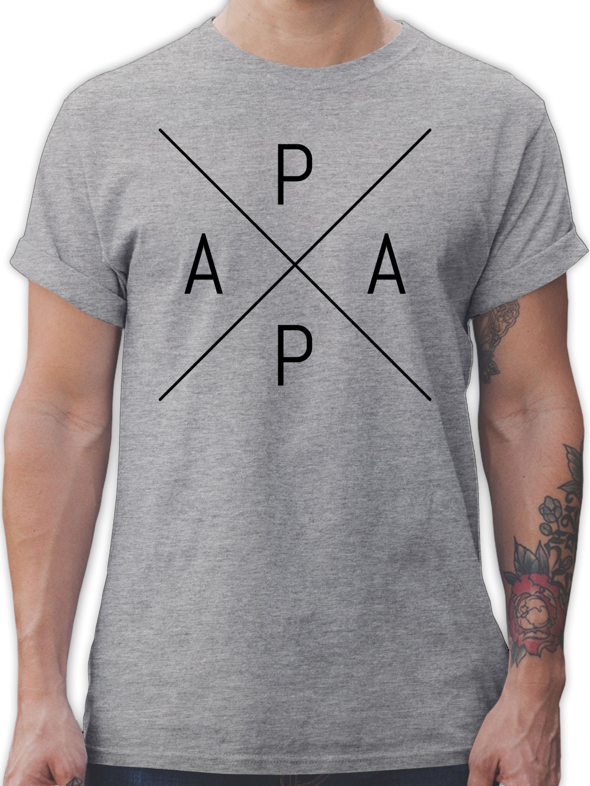 Shirtracer T-Shirt Papa X schwarz Vatertag Geschenk für Papa 03 Grau meliert