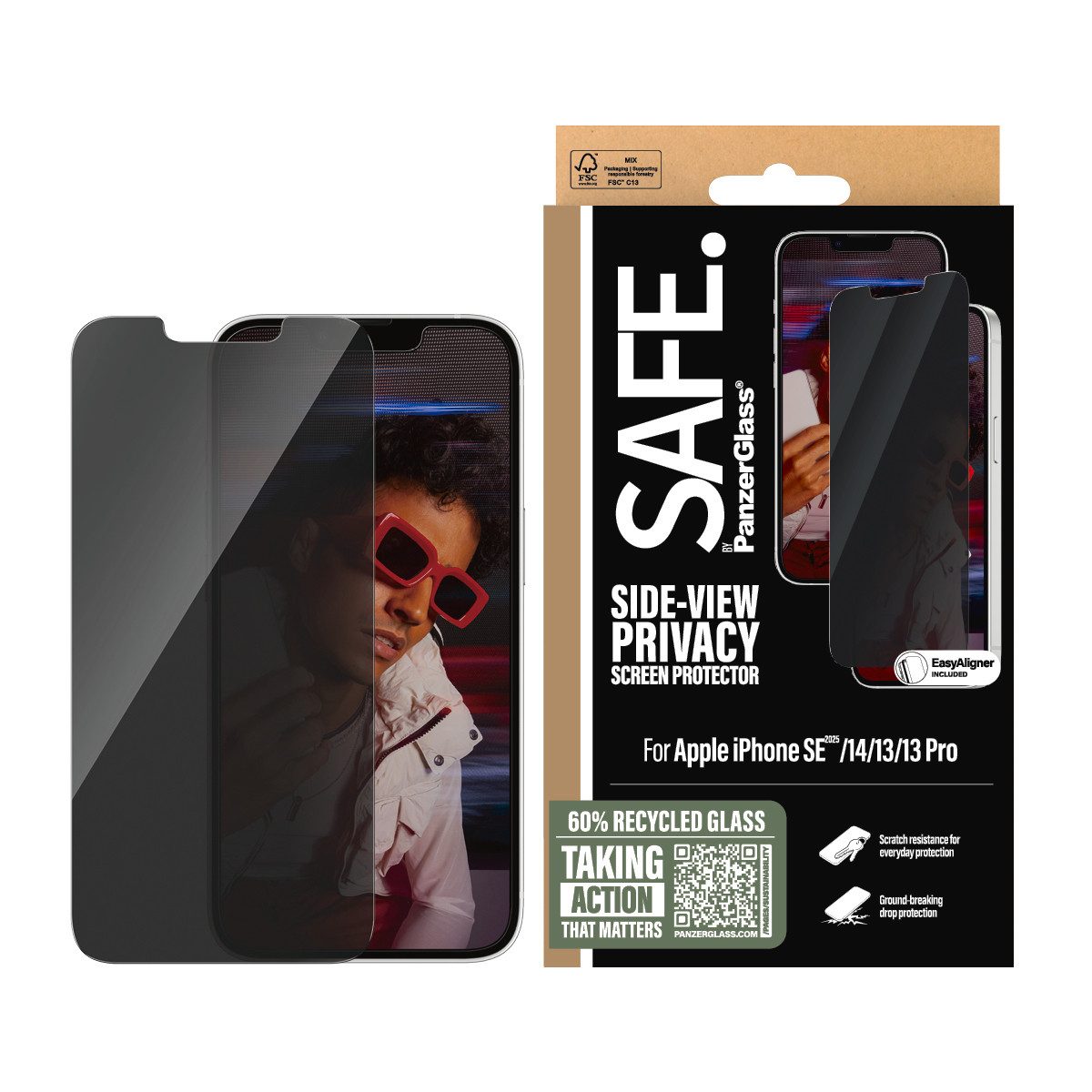SAFE by PanzerGlass Displayschutzglas Side-View Privacy Screen Protection für Apple iPhone 13/13 Pro, Apple iPhone 14, Apple iPhone 16e, Displayschutzfolie, Schutzfolie, Bildschirmschutz, kratz- & stoßfest