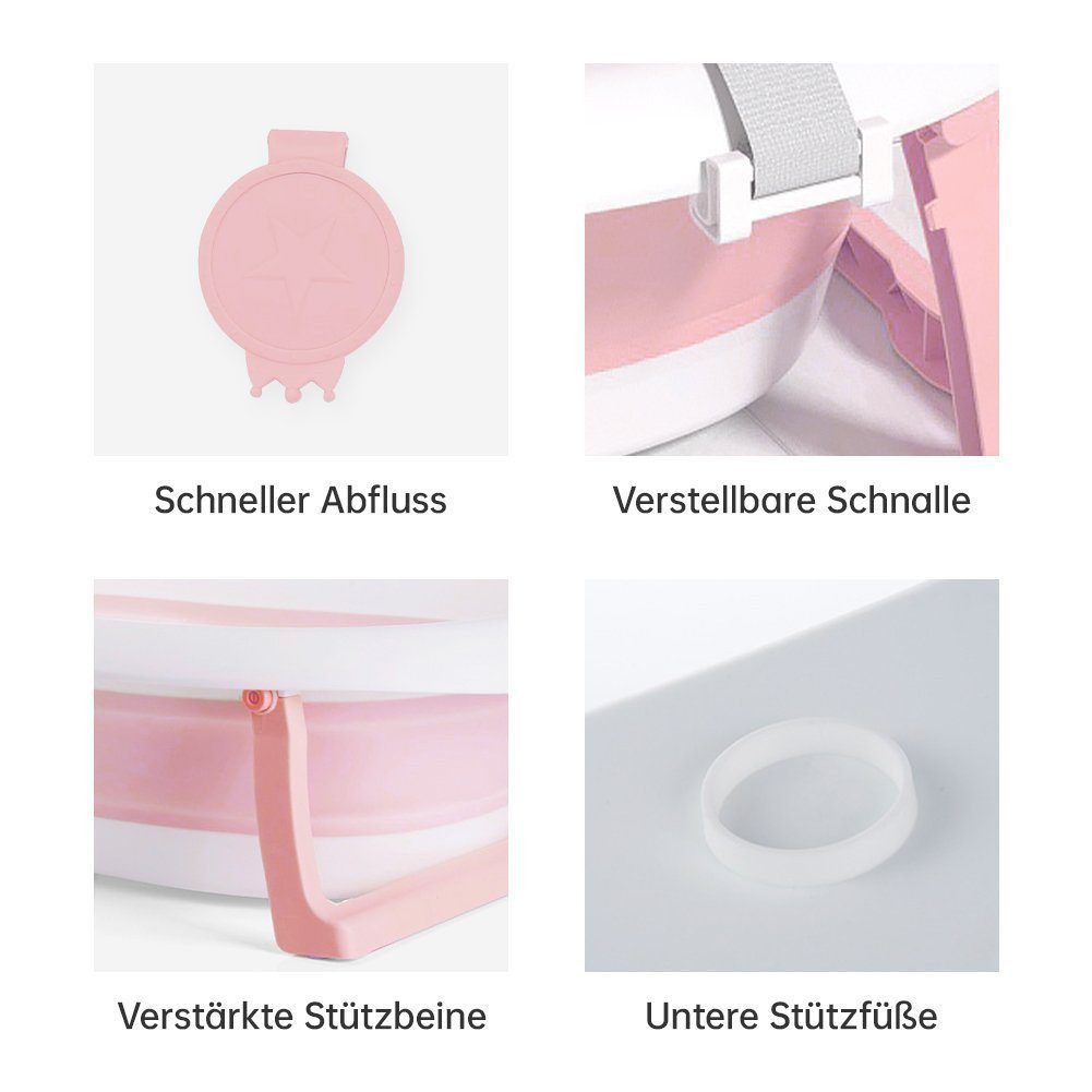 SEHAUSEU Babybadewanne Babywanne groß Badewanne faltbar mit Thermometer, Haarwaschbecher, mit verstellbarem Kissen–Matratze