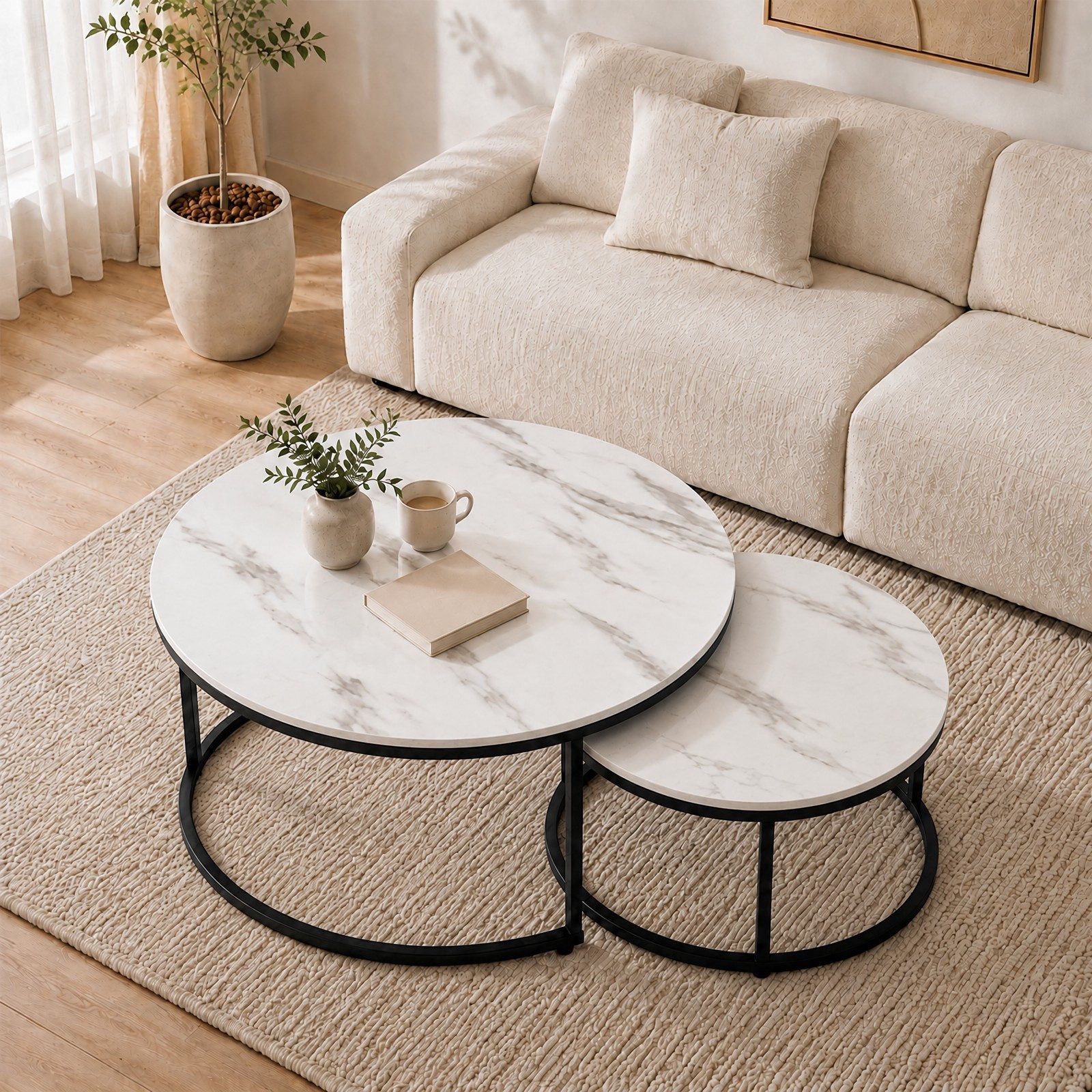 HomeGuru Couchtisch Couchtisch 2er Set,Wohnzimmertische,2 runde Beistelltische,Satztische (2-St., Set)