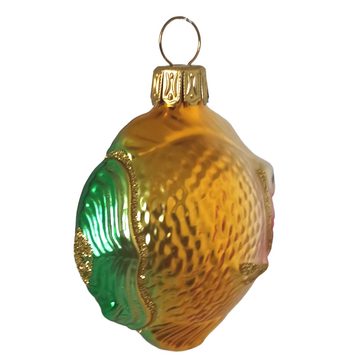 Christbaumschmuck Fisch, Kugelfisch grün/gold 5,5cm (1-tlg), mundgeblasen, handbemalt