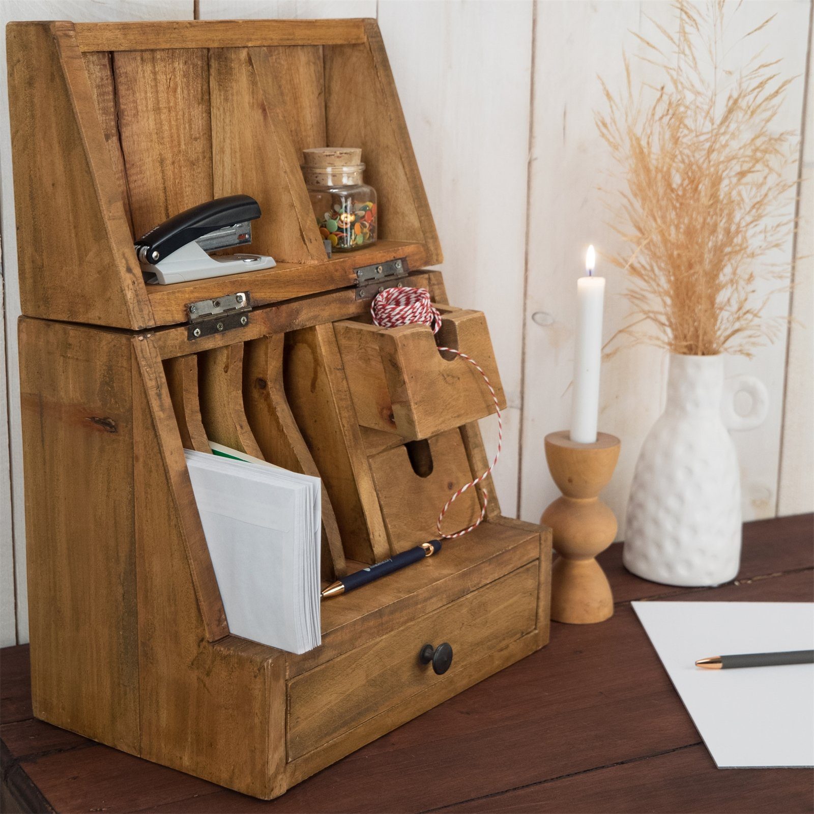 CREEDWOOD Aufbewahrungsbox BÜRO ORGANIZER "CASE", Altholz massiv Holz, 48 cm, Tisch Organizer