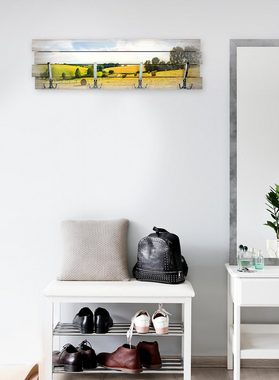 Kreative Feder Wandgarderobe Wandgarderobe "Felder" aus Holz, im Shabby-Chic-Design farbig bedruckt ca. 30x100cm 4 Doppel-Haken