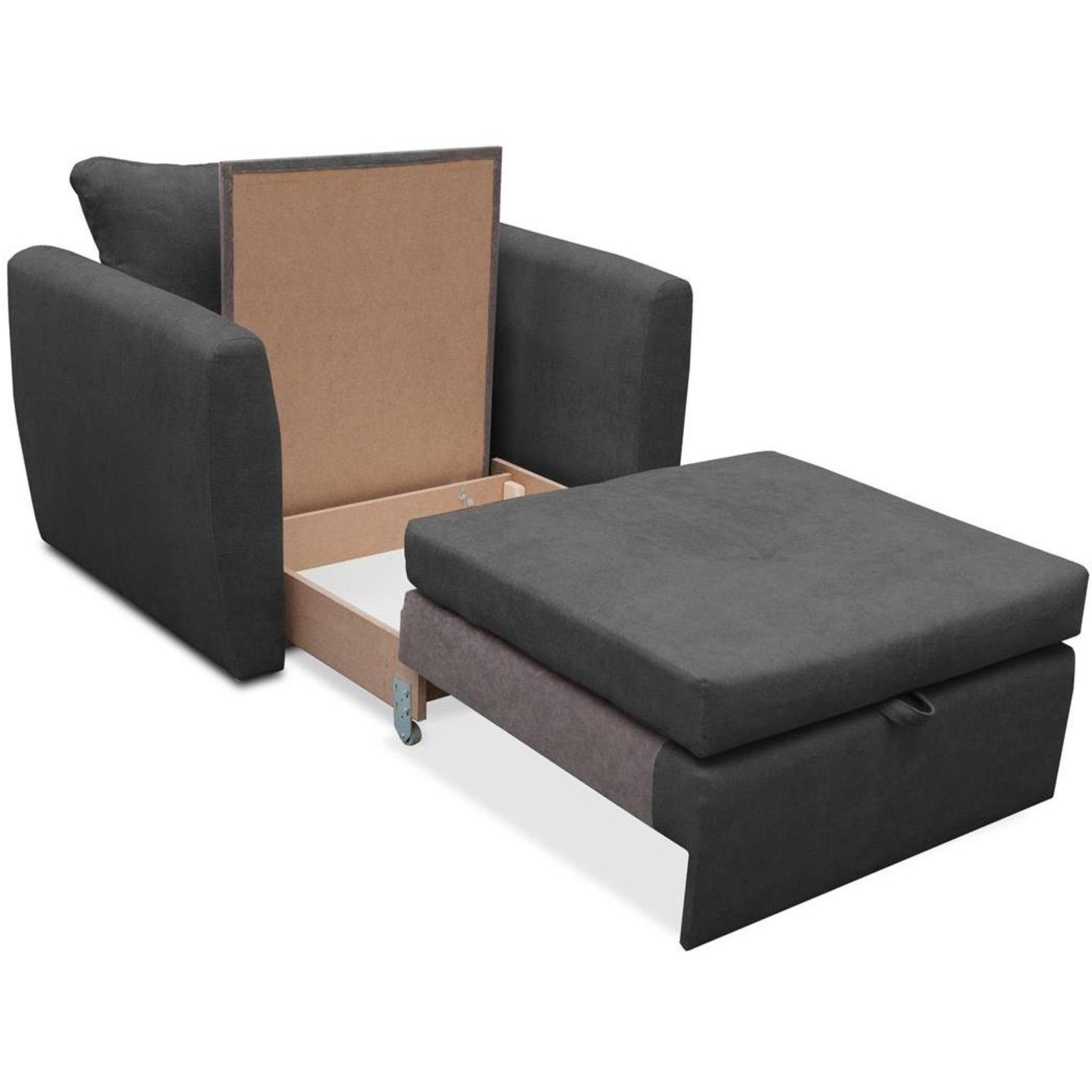 (Modern Sofa, Schlaffunktion, Kamel Schwarz 1-Sitzer (alfa Wohnzimmersessel), Polstersessel Bettkasten, Beautysofa 21) Relaxsessel mit