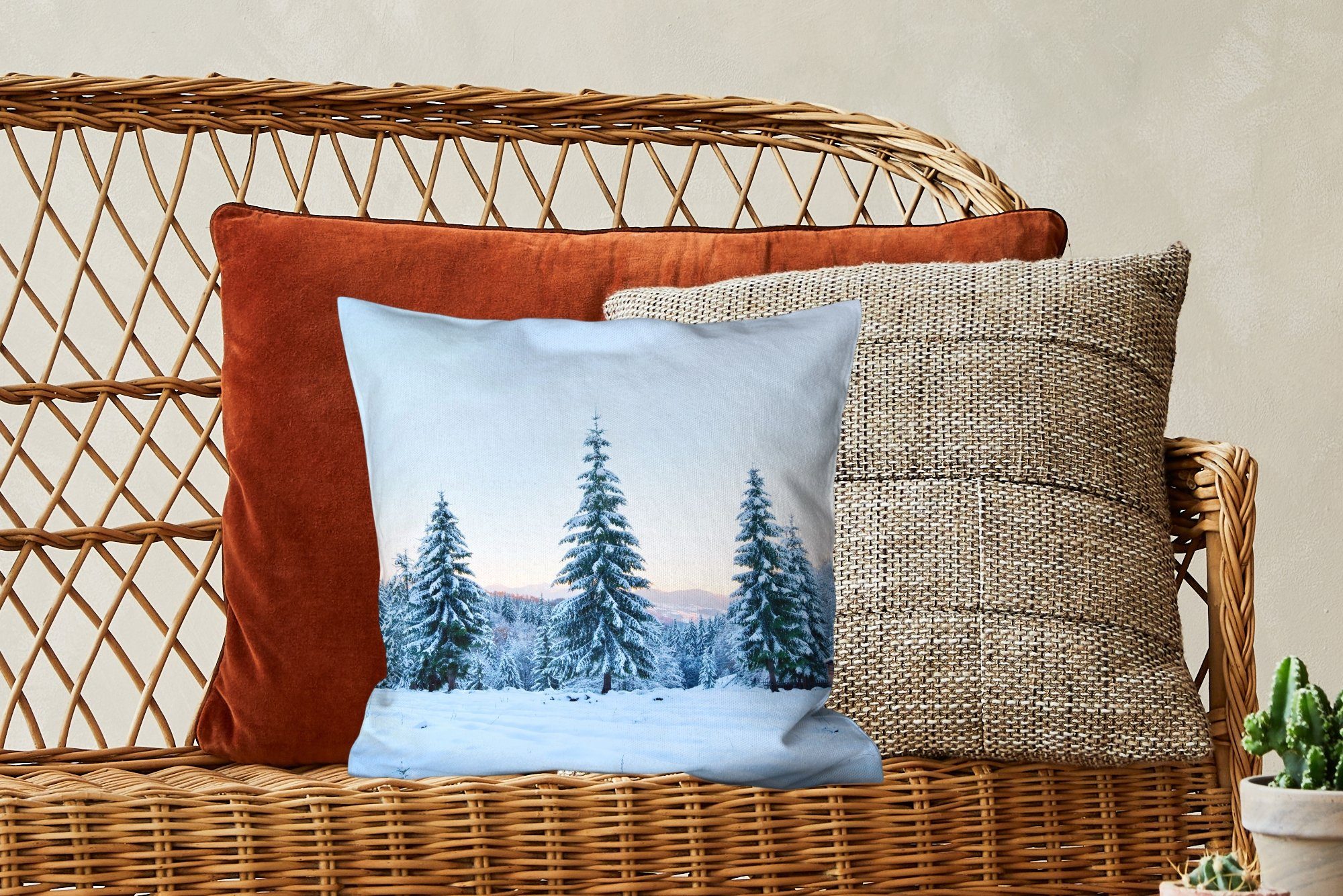 Dekokissen Sofakissen Zierkissen Winter - - MuchoWow für Deko, Bäume, Füllung mit Schlafzimmer, Wohzimmer, Schnee