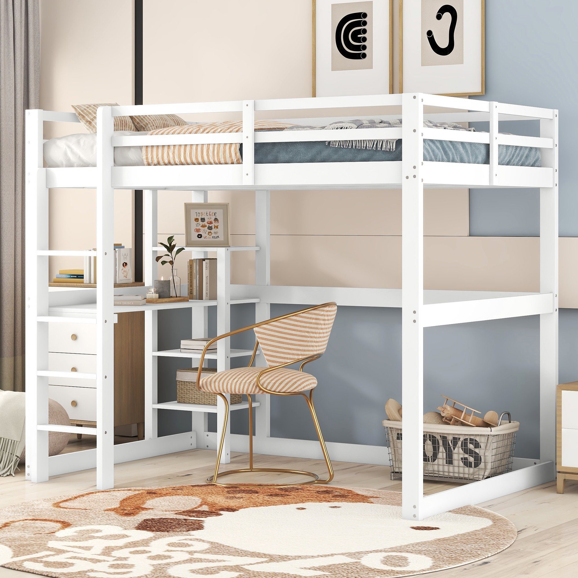 Flieks Hochbett Doppelbett Kinderbett mit Schreibtisch günstig online kaufen