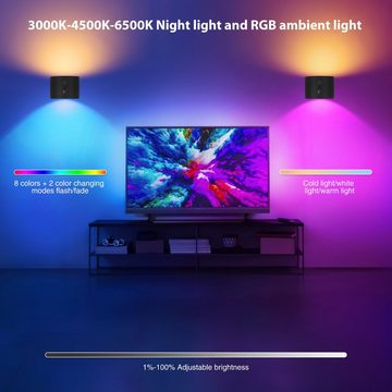 BlingBin LED Wandleuchte Wandlampe mit Fernbedienung Dimmbar RGB Kabellose, 2000 mAh, Warmweiß, Kaltweiß, RGB, 360° drehbare für Schlafzimmer kinderzimmer