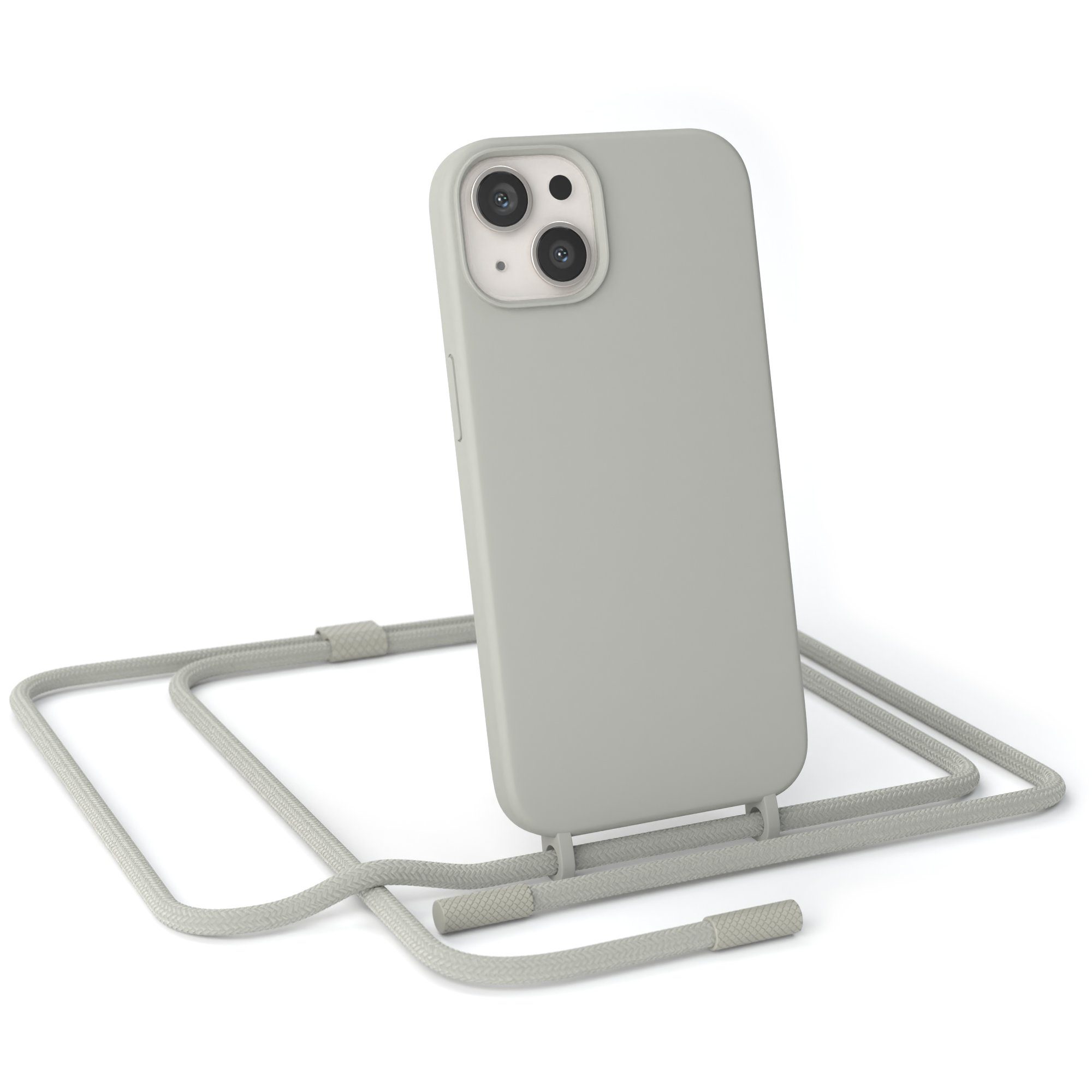 EAZY CASE Handykette Runde Kette für Apple iPhone 13 6,1 Zoll, Schutzhülle zum Umhängen Hülle mit Umhängeband Kettenhülle Grau Taupe