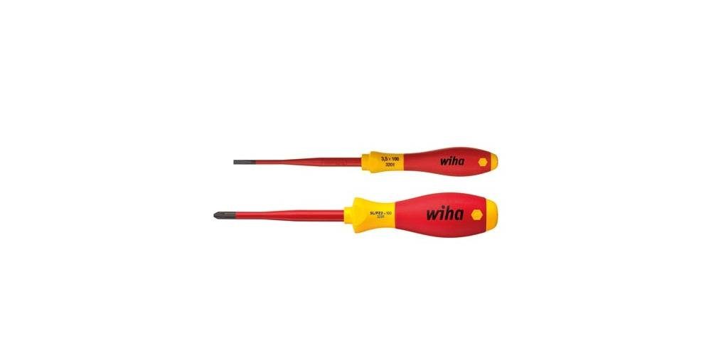 Wiha Bit-Set Schraubendreher Set SoftFinish® electric slimFix Schlitz, PlusMinus/Pozidriv 2-tlg. in Blister (36333)