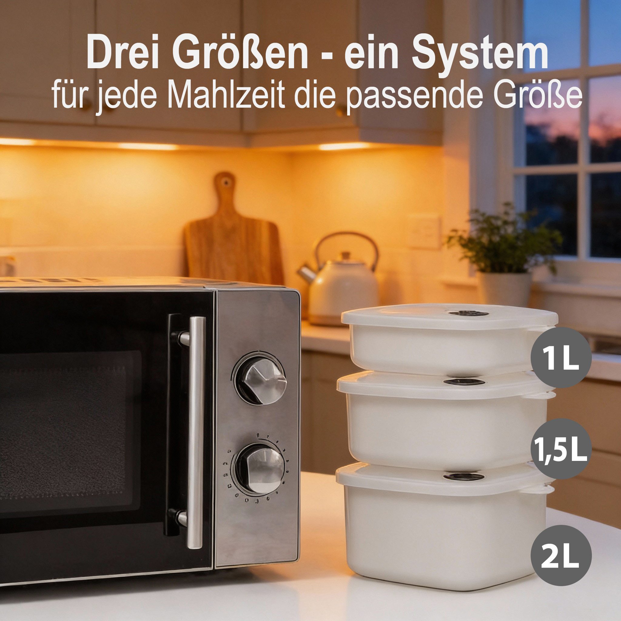 Hausfelder Mikrowellenbehälter Mikrowellentopf 2er Set, 2x 1 Liter, Mikrowellengeschirr mit Deckel, Mikrowellentopf 2 x 1 L, (2er Set, Set), BPA-freier Kunststoff, Dampfventil im Deckel