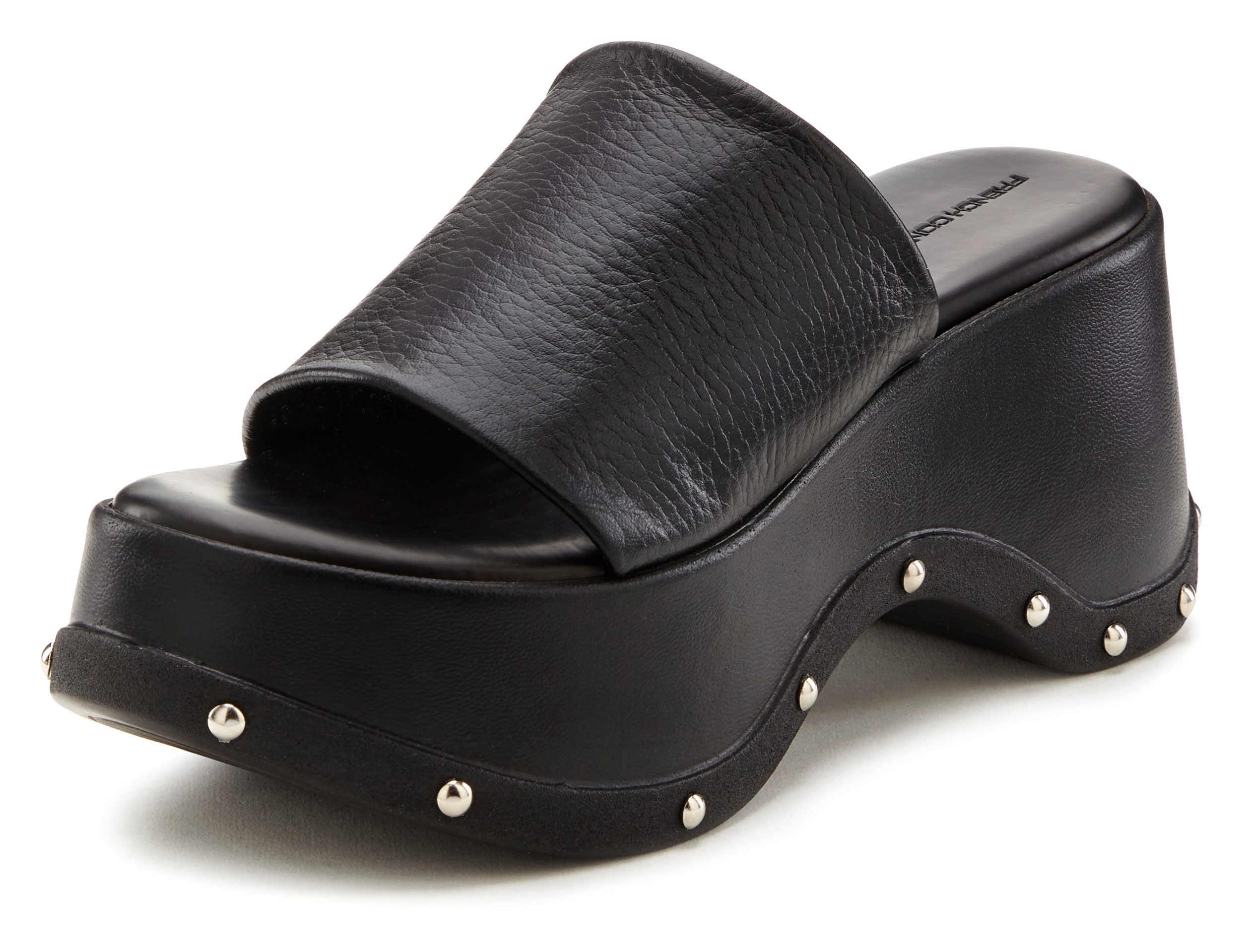 French Connection Mule, Sandale, offener Schuh, Lederpantolette, Sommerschuhe Pantolette aus Leder mit modischer Plateausohle und Nieten