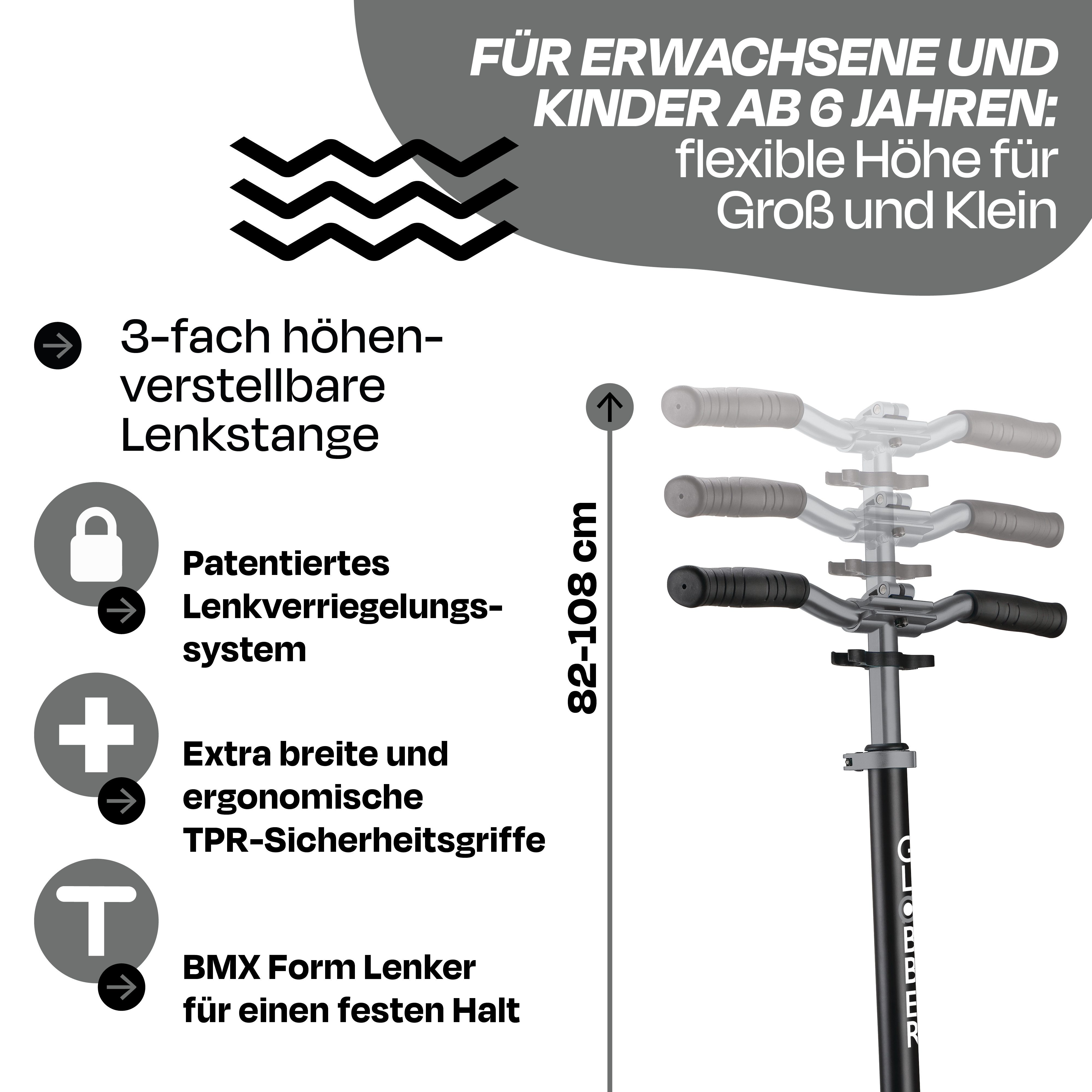 Globber Tretroller NL 205 Scooter - Für Kinder, Teens & Erwachsene, ABEC 7, Federung, Frontfederung PU-Rollen 205 mm Alu-Deck, Antirutsch – Bild 5 von 5