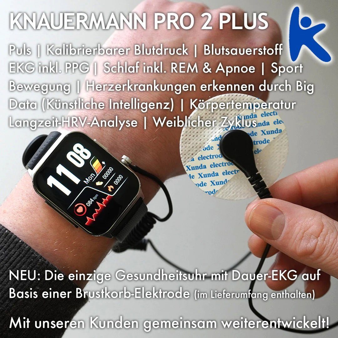 Knauermann Pro 2 silber (1,83 Smartwatch inkl. Zoll), Metallarmband | Silber Plus (2023) Silber-Metallarmband Schnell-Ladekabel