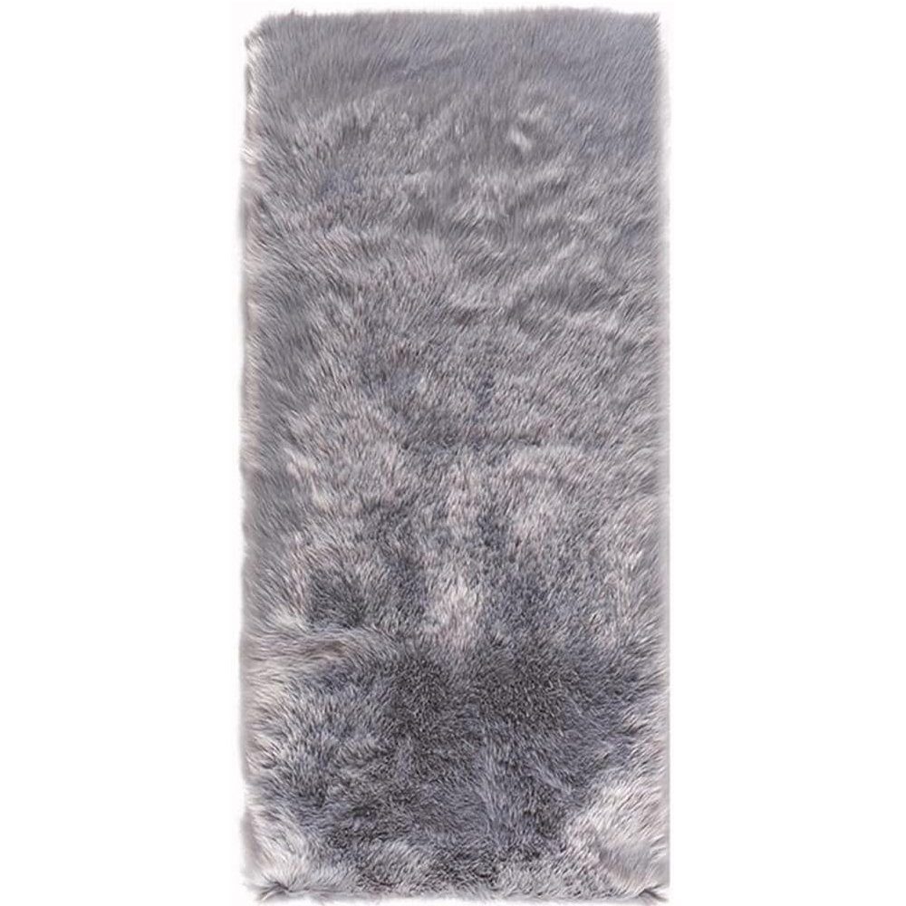 Langflor-Teppich Teppich Schaffell Grau 50x150 cm, Weicher Flauschiger Teppich, FELIXLEO