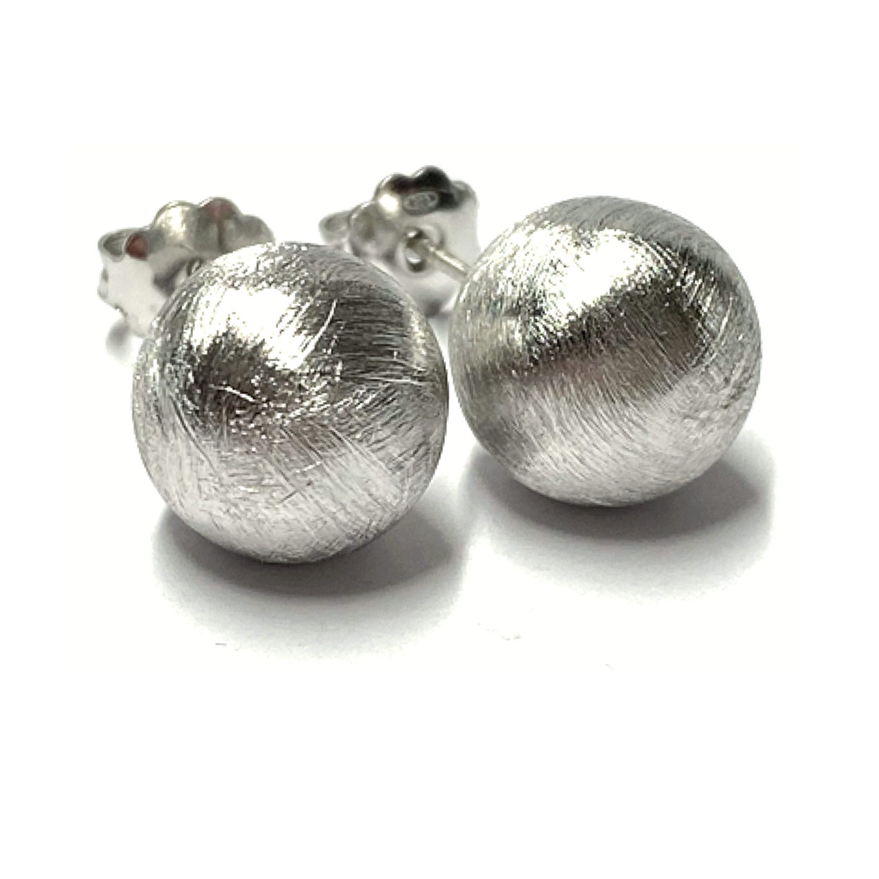 Ohrstecker-Set Kugelohrstecker Silber 925/- rhodiniert mattiert 12mm Ohrring