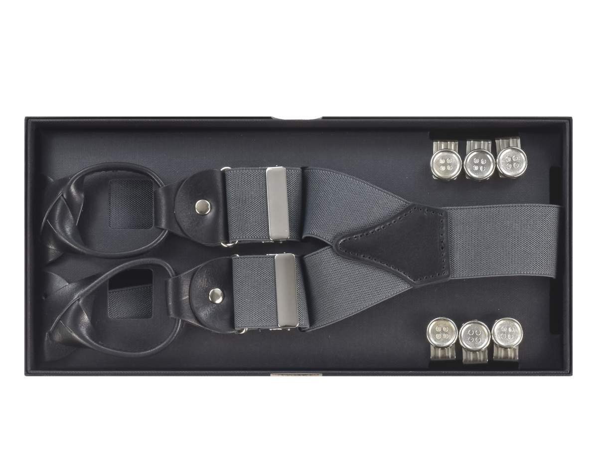 LLOYD Men’s Belts Hosenträger Casuals Holländer, grau, schwarze Bandbreite, 35mm Lederparts mit Hosenclips