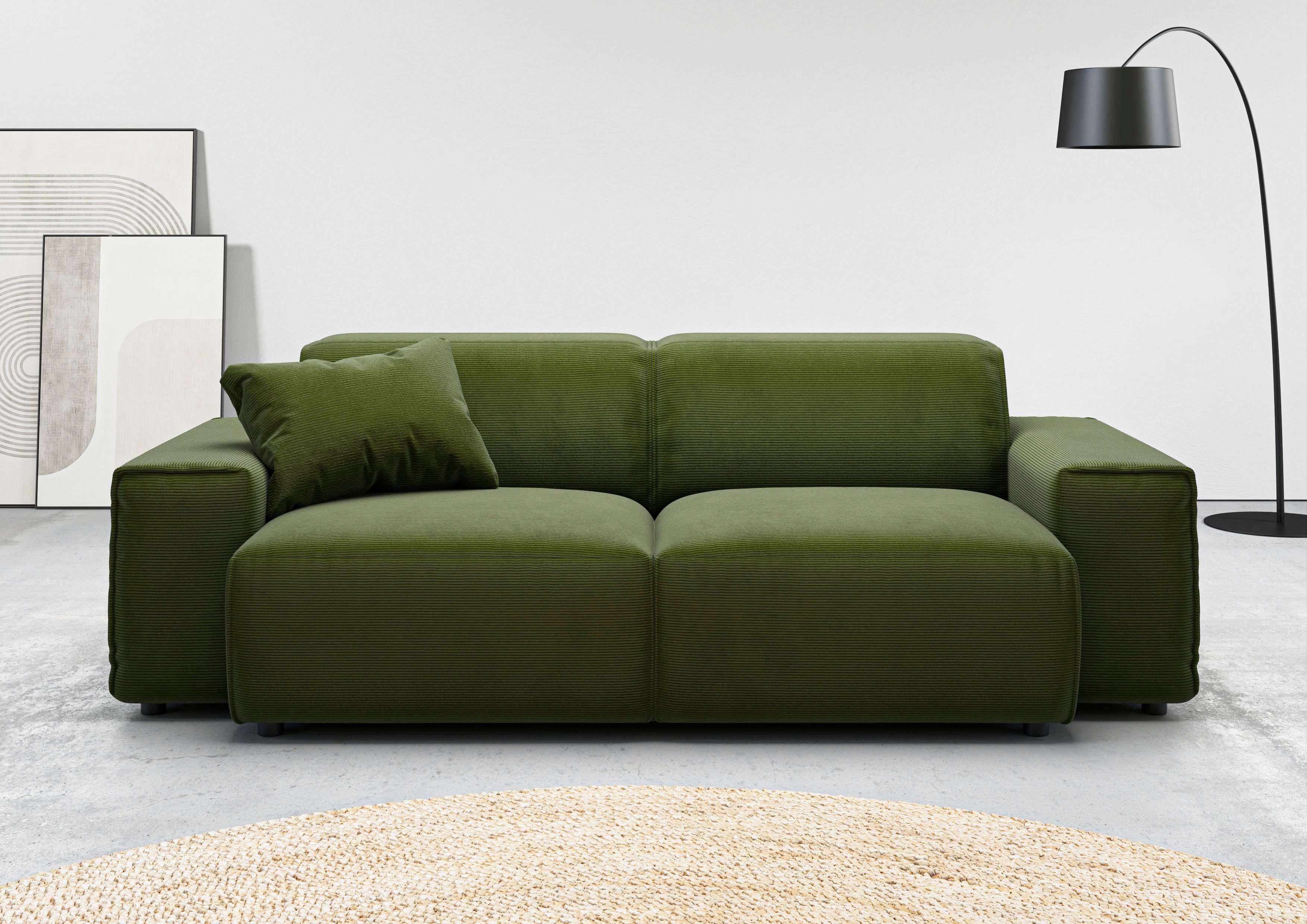 Home affaire 2,5-Sitzer Glimminge Breite 214cm, auch in Breitcord, Feincord + Easy care-Bezug, besondere Kedernähte, Zierkissen
