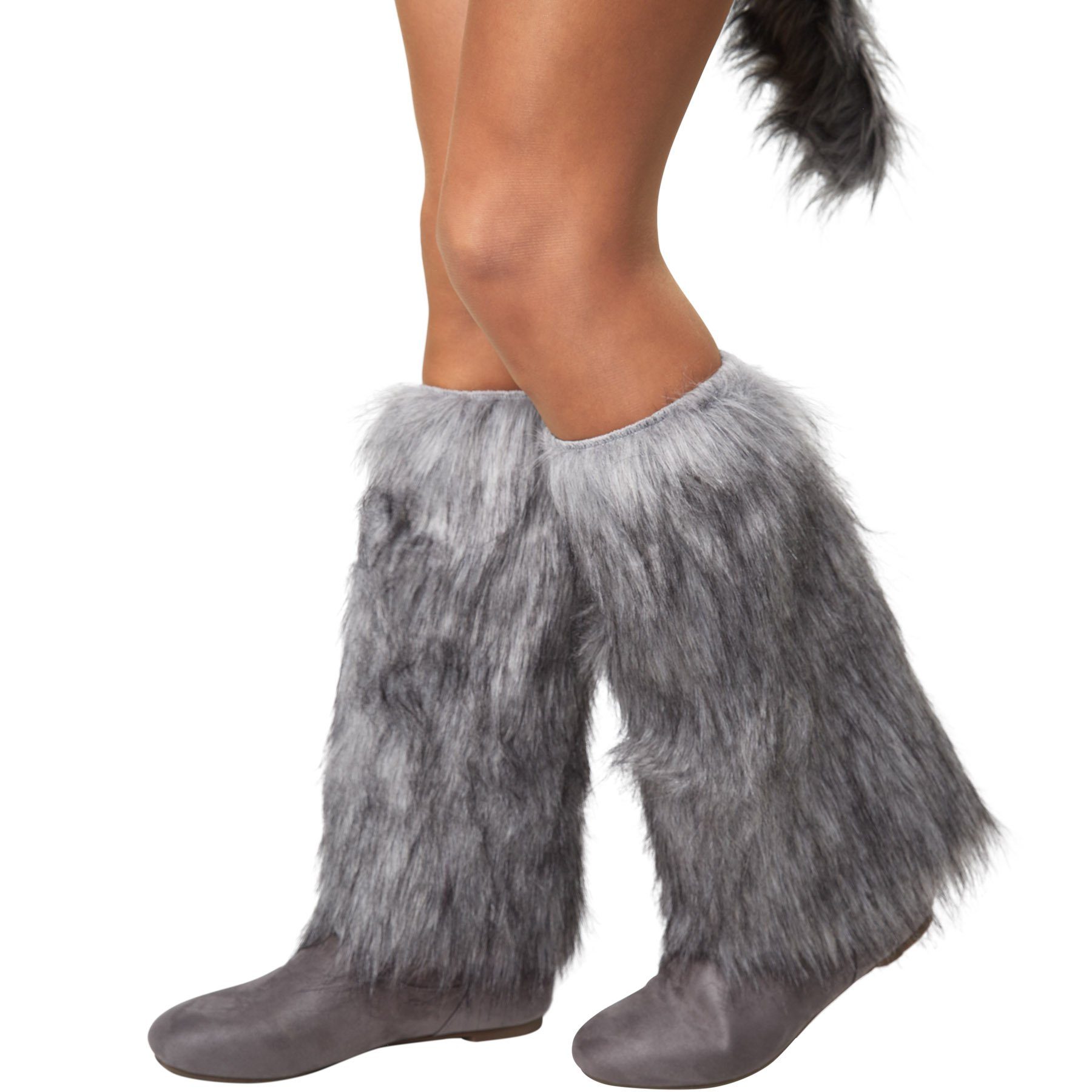 dressforfun Kostüm Frauenkostüm Heiße Wolfdame, Kurzkleid aus hellgrauem Stoff mit Kunstfellbesatz