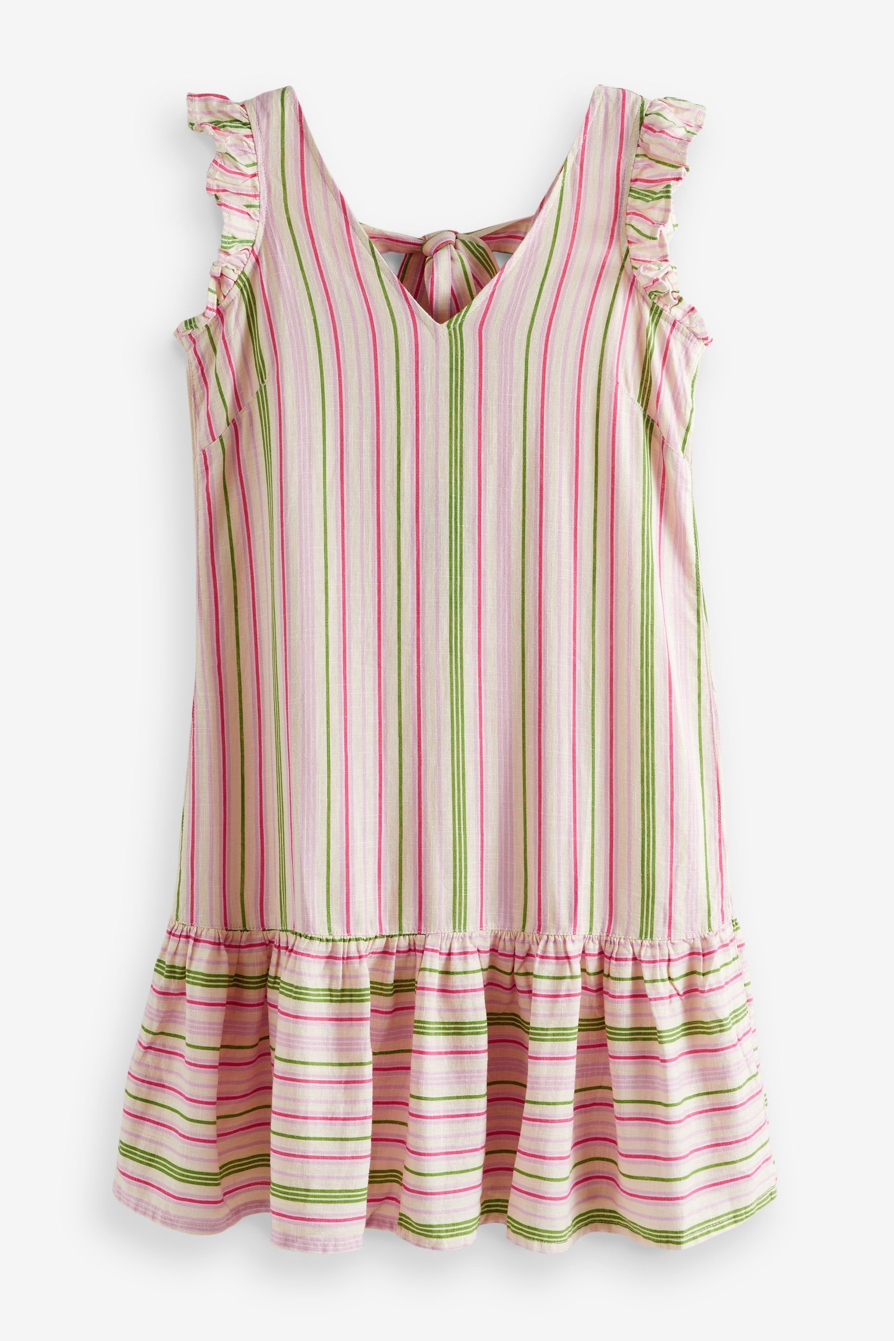 Next Minikleid Minikleid mit Rüschen und Bindeschleife, Kurzgröße (1-tlg) Ecru White Stripe | Kleider