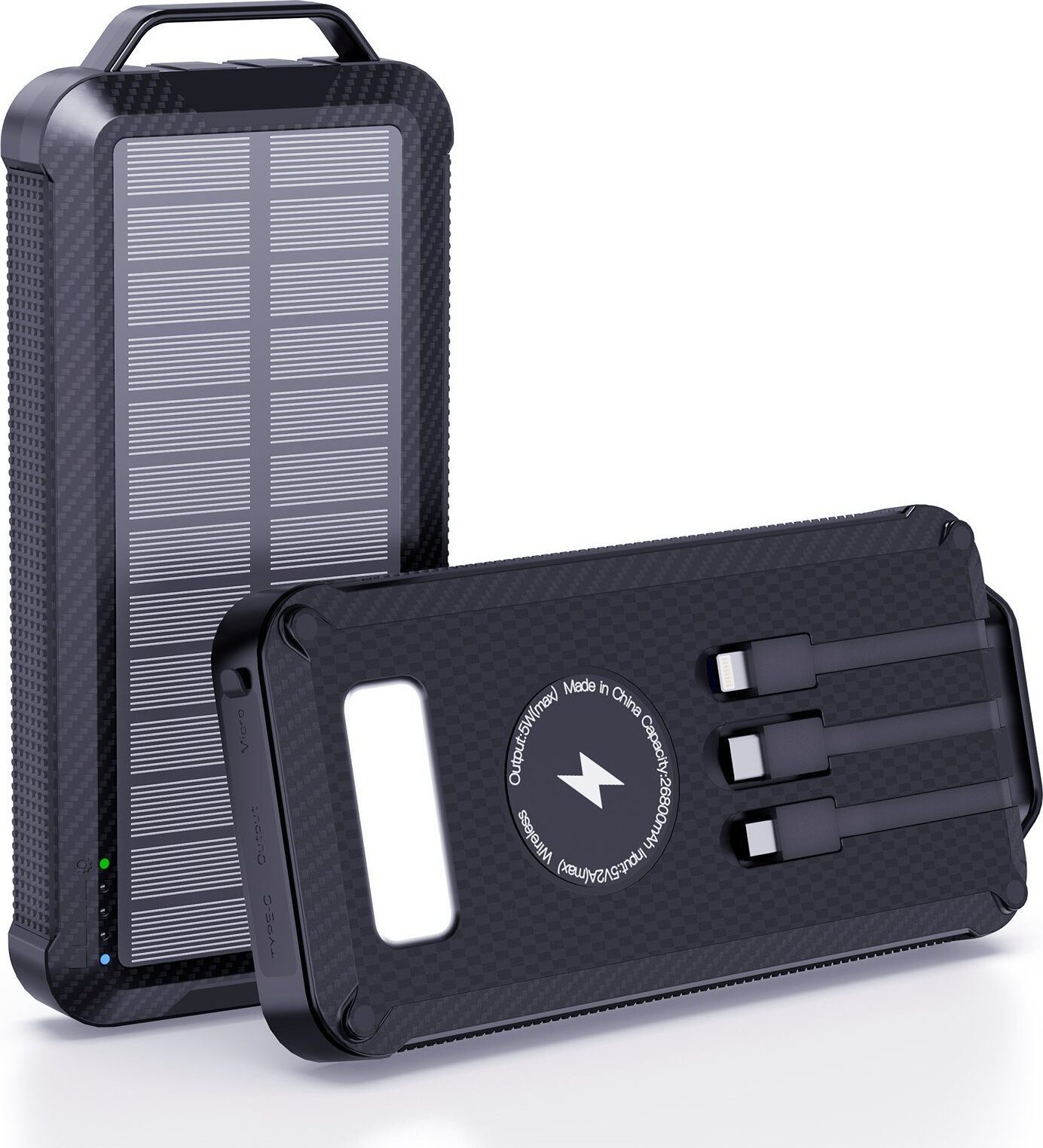 Comfy Mate Wireless Solar Powerbank 26800mAh Solar Ladegerät mit 3 Outputs Solar Powerbank