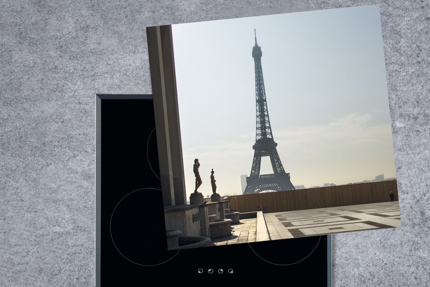 MuchoWow Herdblende-/Abdeckplatte Eiffelturm - cm, - Ceranfeldabdeckung, (1 Vinyl, küche Arbeitsplatte Platz, 78x78 Statue tlg), für