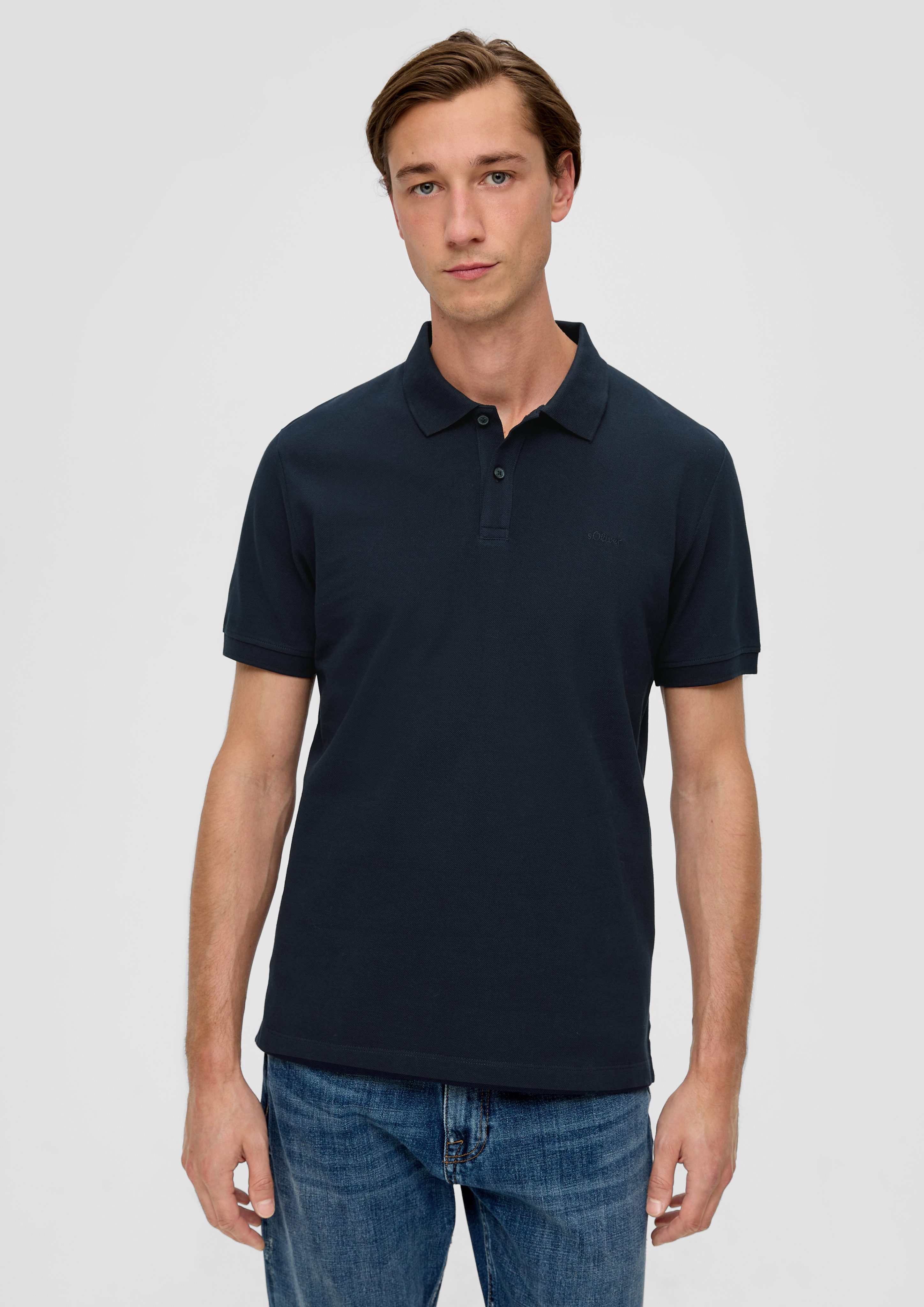 s.Oliver Kurzarmshirt Poloshirt aus Baumwollpiqué Logo günstig online kaufen