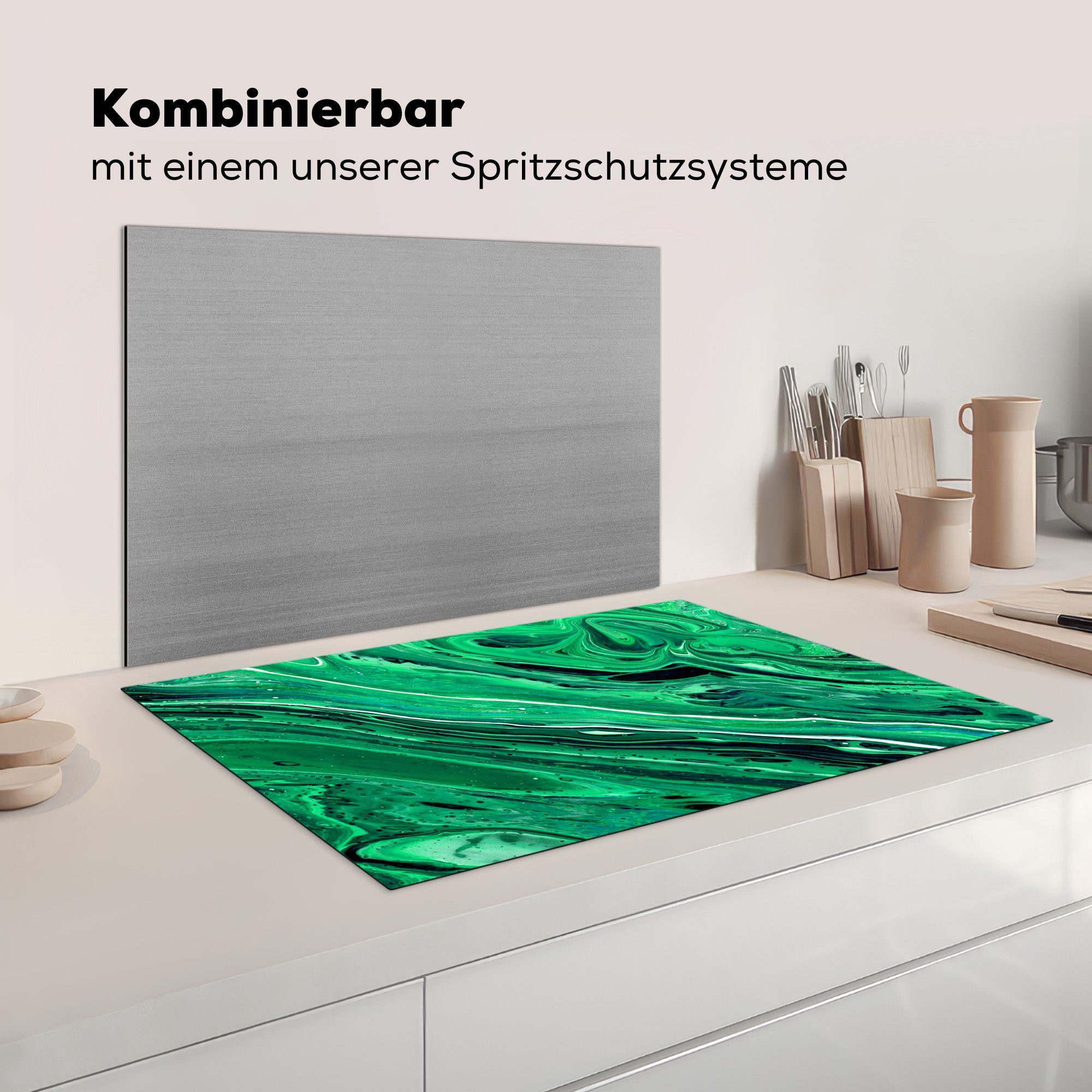 Grün, Vinyl, Induktionskochfeld Schutz für die (1 Ceranfeldabdeckung 81x52 Herdblende-/Abdeckplatte tlg), küche, MuchoWow Ölfarbe Marmor - cm, -