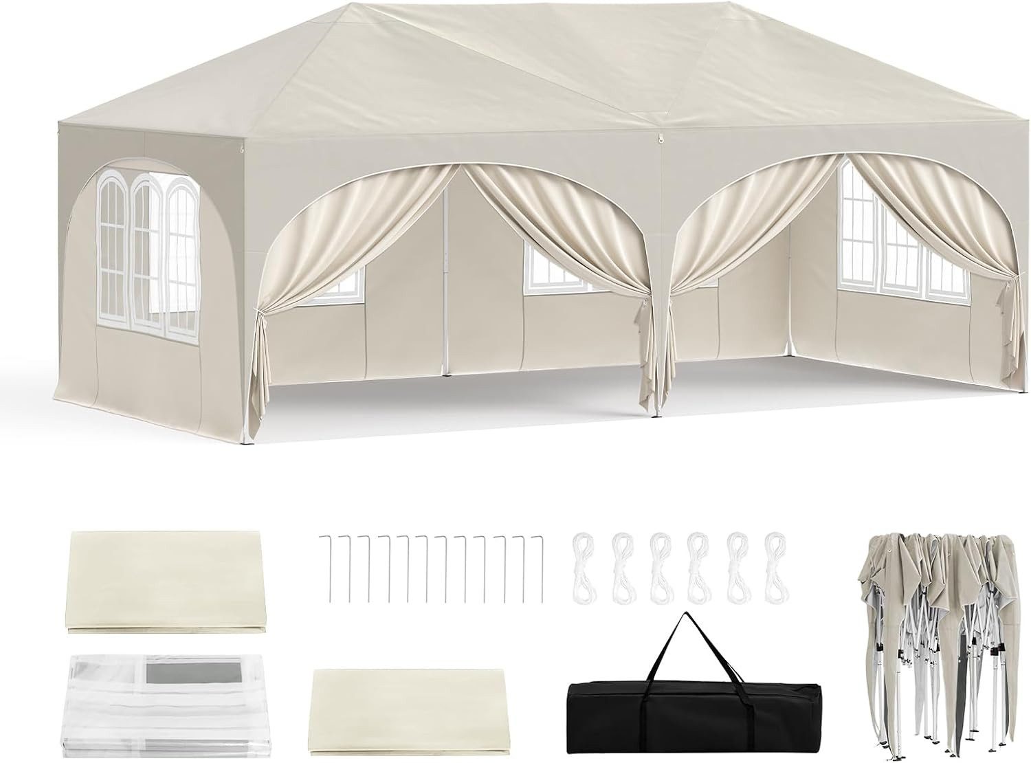 Woltu Pavillon, mit 2 Seitenteilen, 3x6 m, mit 6 Seitenwänden, höhenverstellbar,mit Tragetasche
