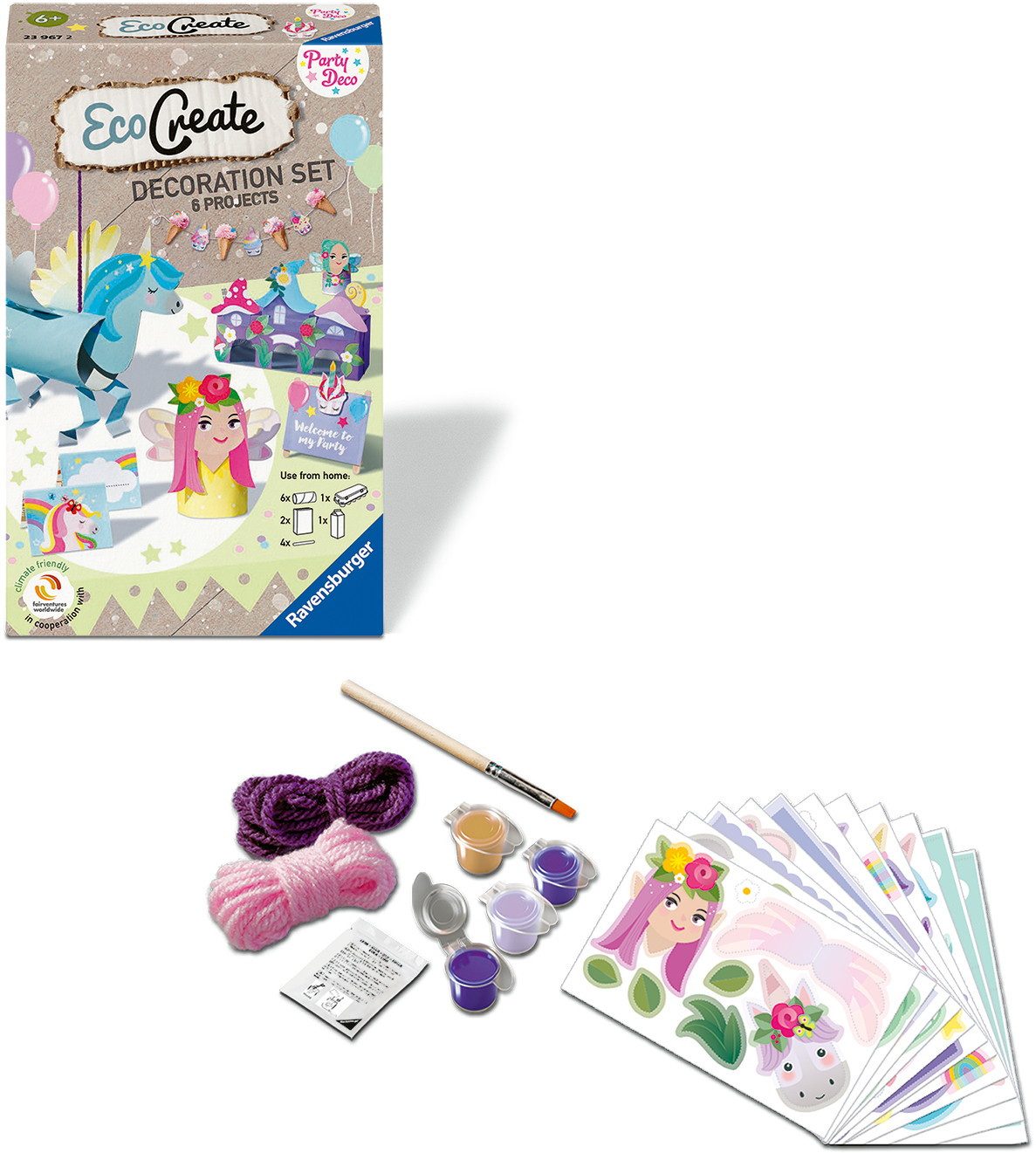 Ravensburger Kreativset Upcycling Basteln EcoCreate Mini die Geburtstagsparty Einhorn 23967