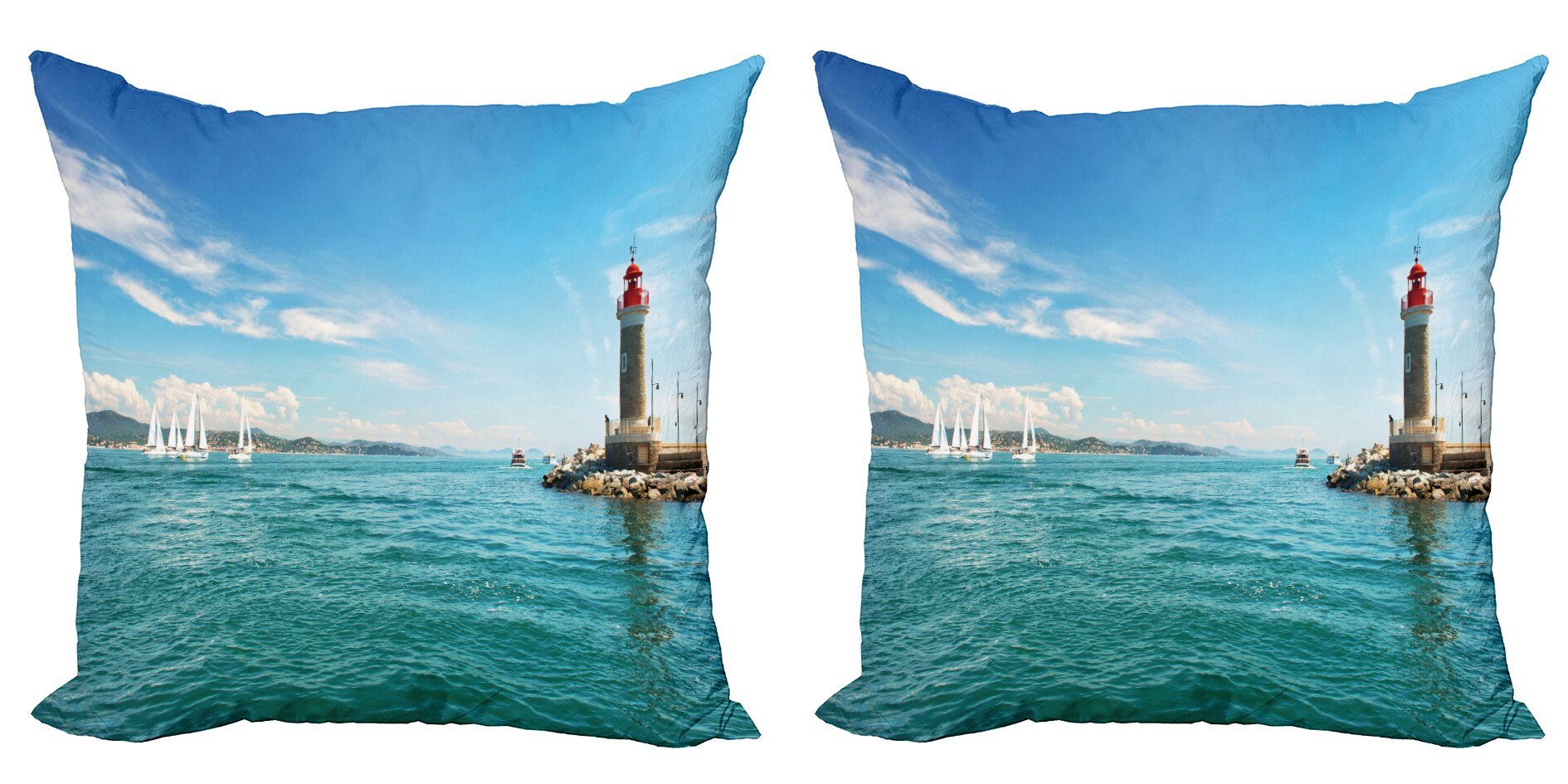 Kissenbezüge Modern Accent Doppelseitiger Digitaldruck, Abakuhaus (2 Stück), Leuchtturm Sonniger Tag am Meer