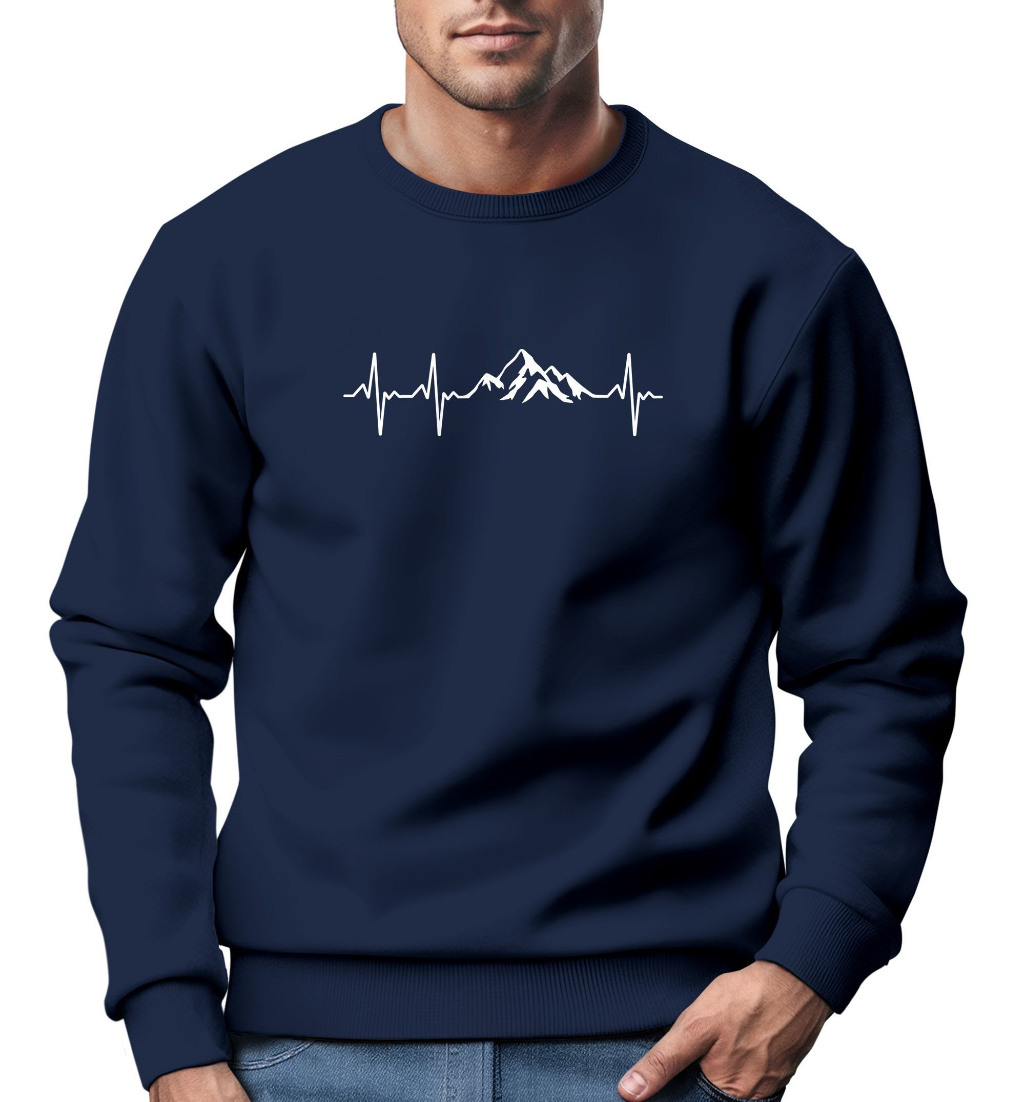 Sweatshirt Sweatshirt Herren Wandern Berge Herzschlag Outdoor Rundhals-Pullover