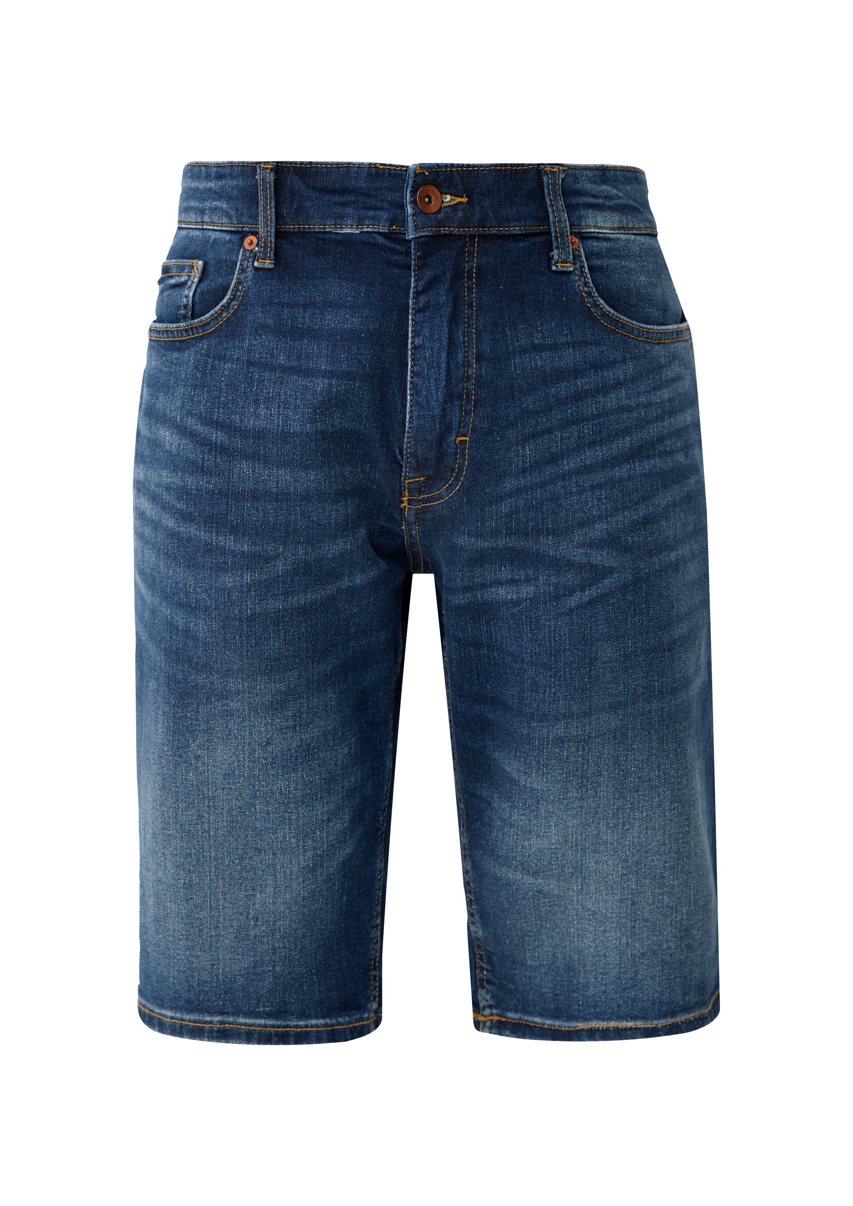 / Waschung Fit Jeans-Bermuda Jeansshorts Regular Rise Mid Leg / John QS / dunkelblau Straight
