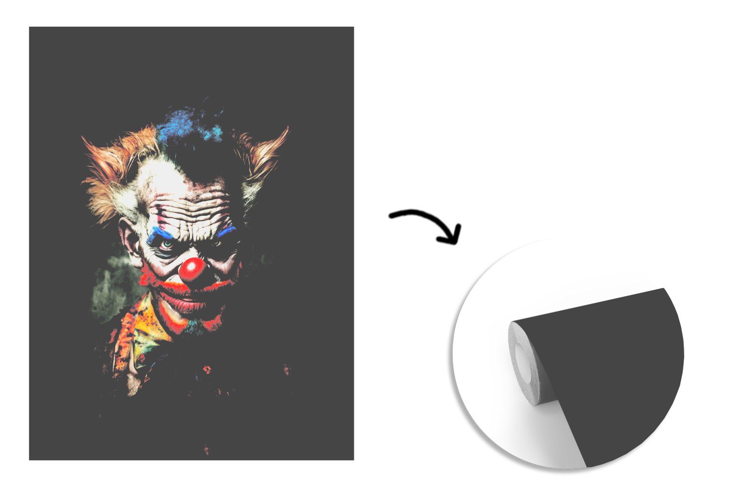 MuchoWow Fototapete (4 Wandtapete Matt, Porträt bedruckt, Make-up für St), Tapete - Vinyl Montagefertig Clown - Wohnzimmer, Clownsnase - - Kleidung