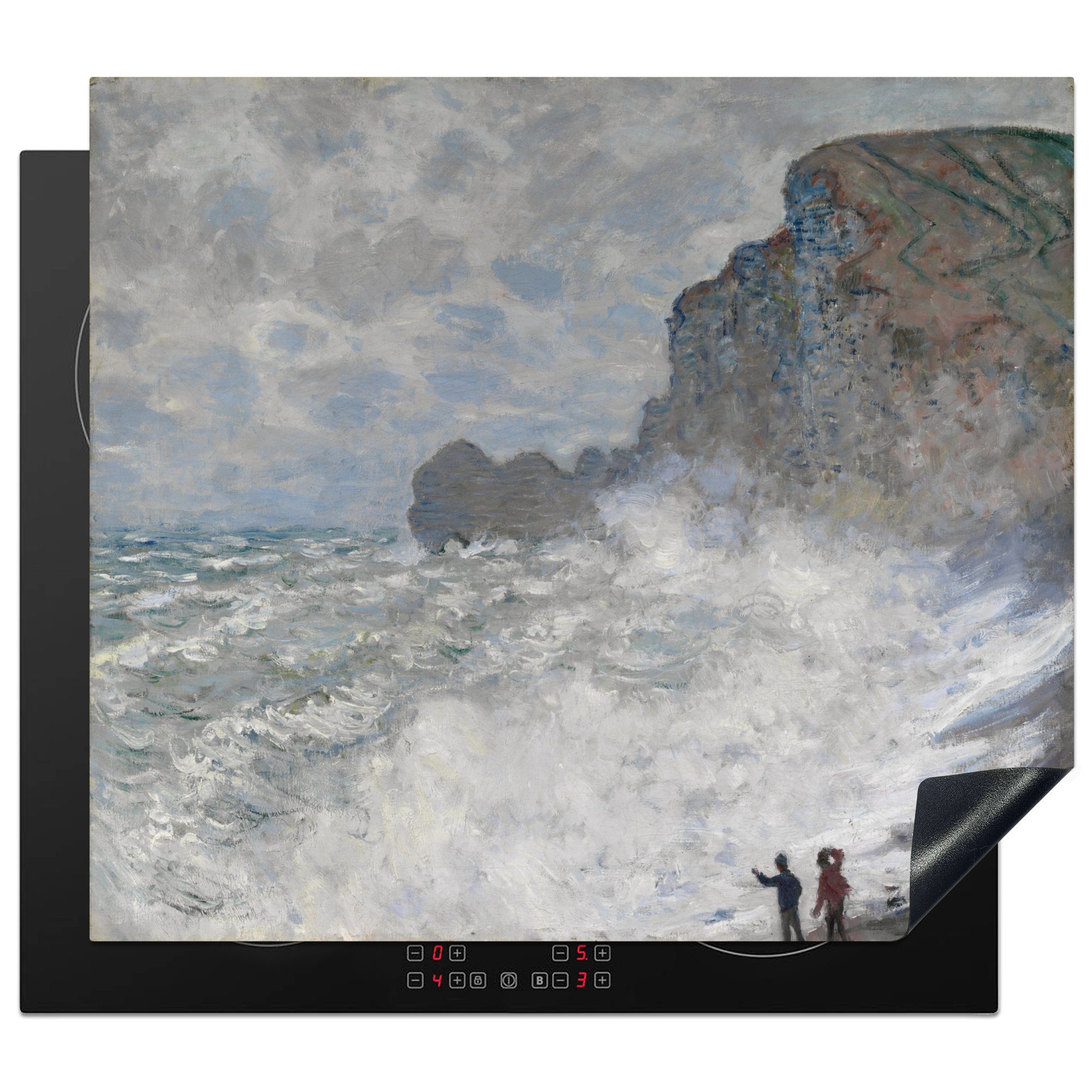 MuchoWow Herdblende-/Abdeckplatte Raues Wetter in Etretat - Das Gemälde von Claude Monet, Vinyl, (1 tlg), 59x52 cm, Ceranfeldabdeckung für die küche, Induktionsmatte