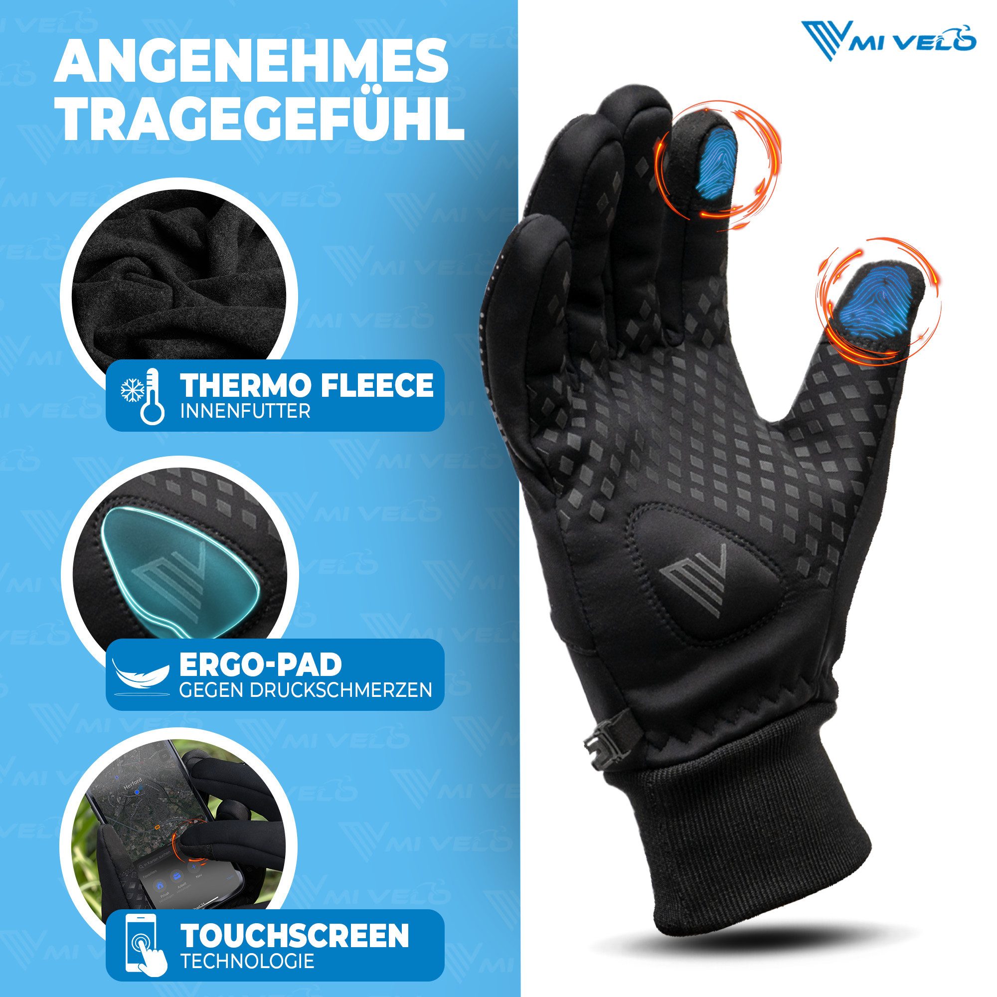 MIVELO Fahrradhandschuhe warme Winterhandschuhe wasserabweisend winddicht mit Touchscreen Funktion