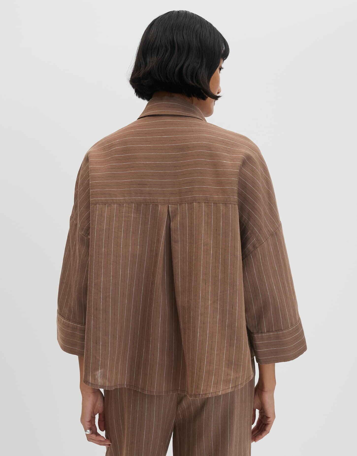 someday Kurzarmbluse Zalea stripe aus Webware mit Nadelstreifen Feine Streifen mit Kellerfalte und seitlichen Schlitzen