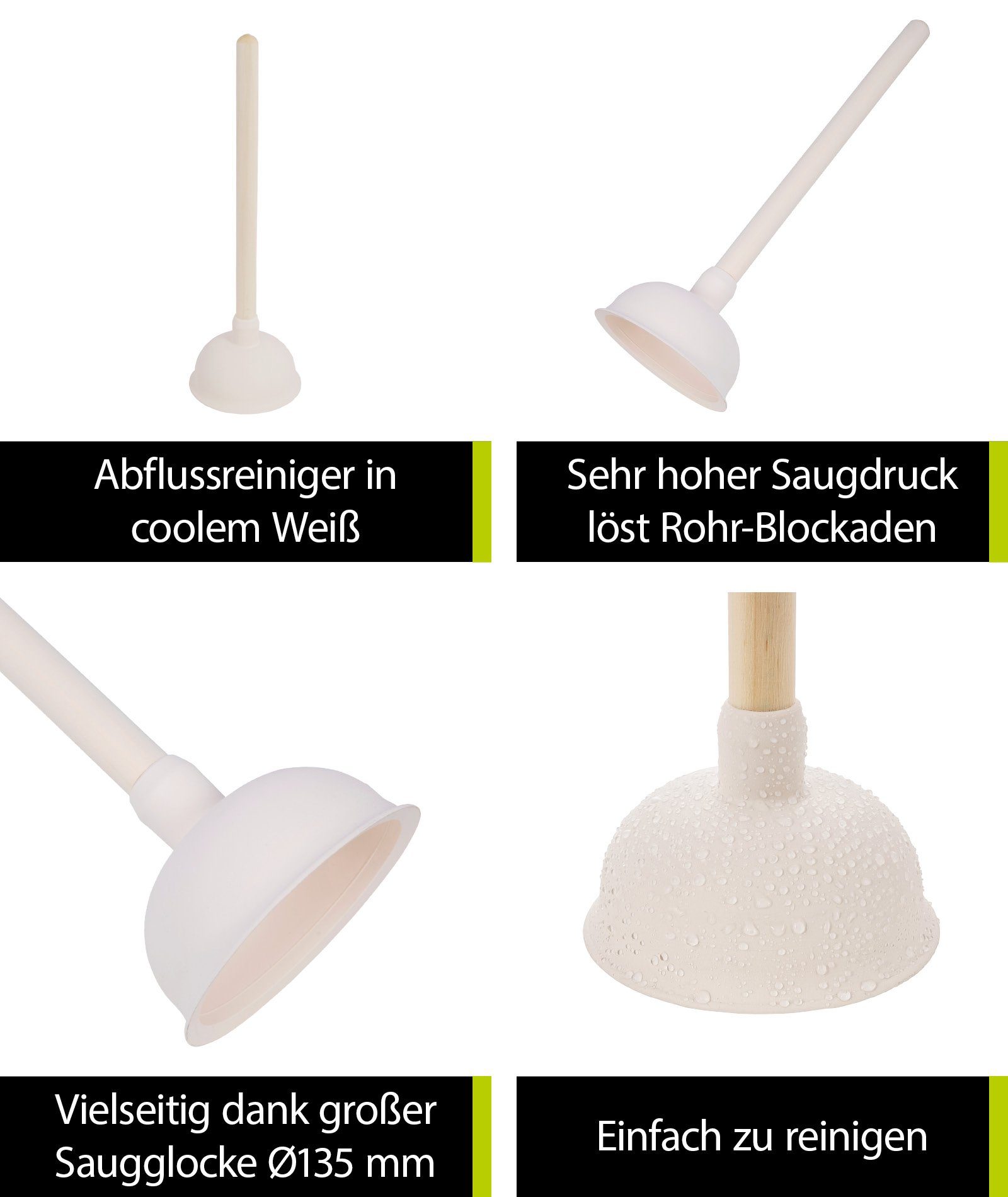 aquaSu Weiß, Urinal, 250849 WC, Waschbecken tlg., mit Wanne, L: cm, (1 Dusche, 41.5 für und Abflussreiniger, Holzstiel), Pümpel