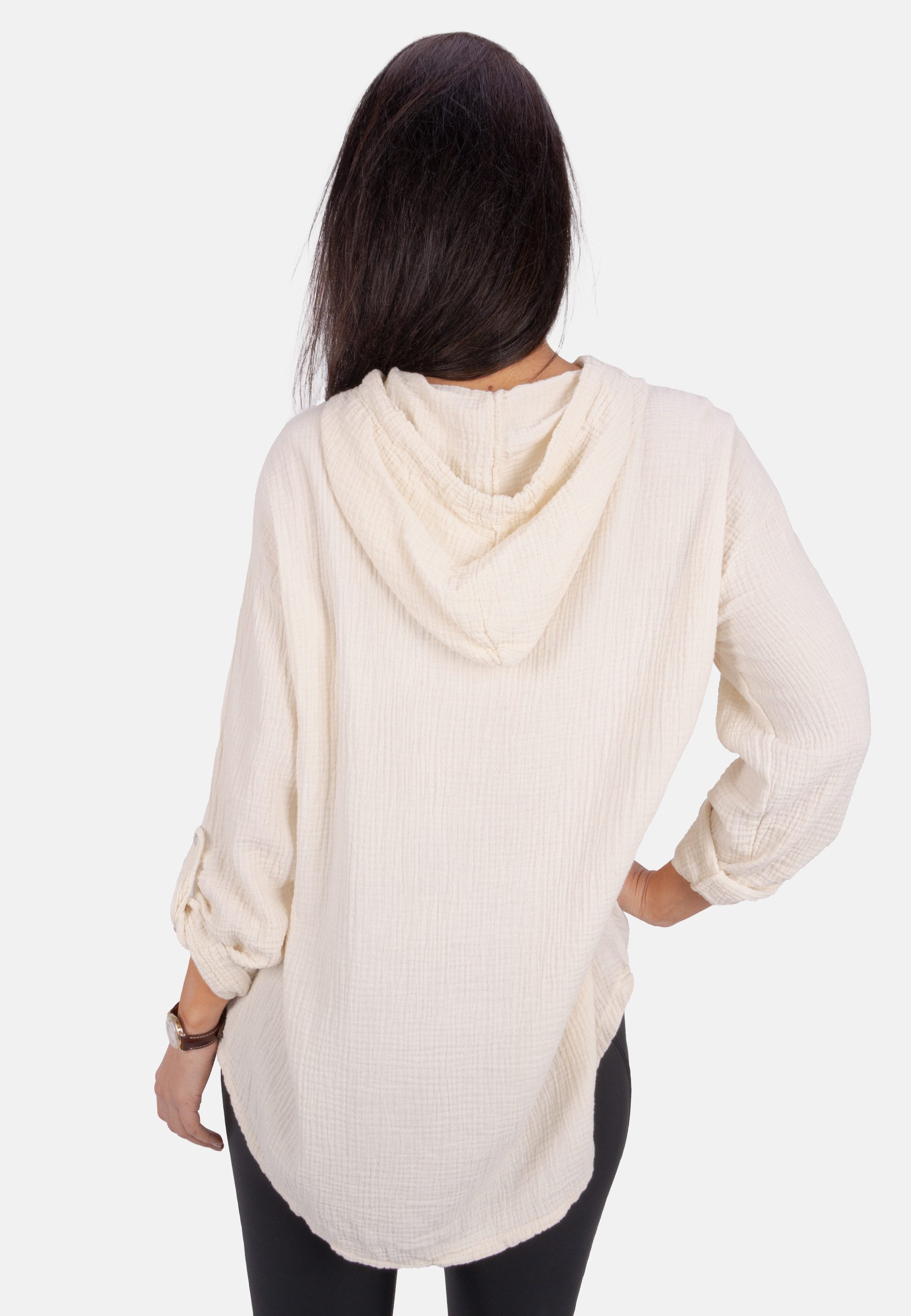 Seasons of April Hemdbluse Musselin Camila Oversized 100% Baumwolle Musselinbluse: Oversized, Halbarm & Kapuze – Bild 4 von 5