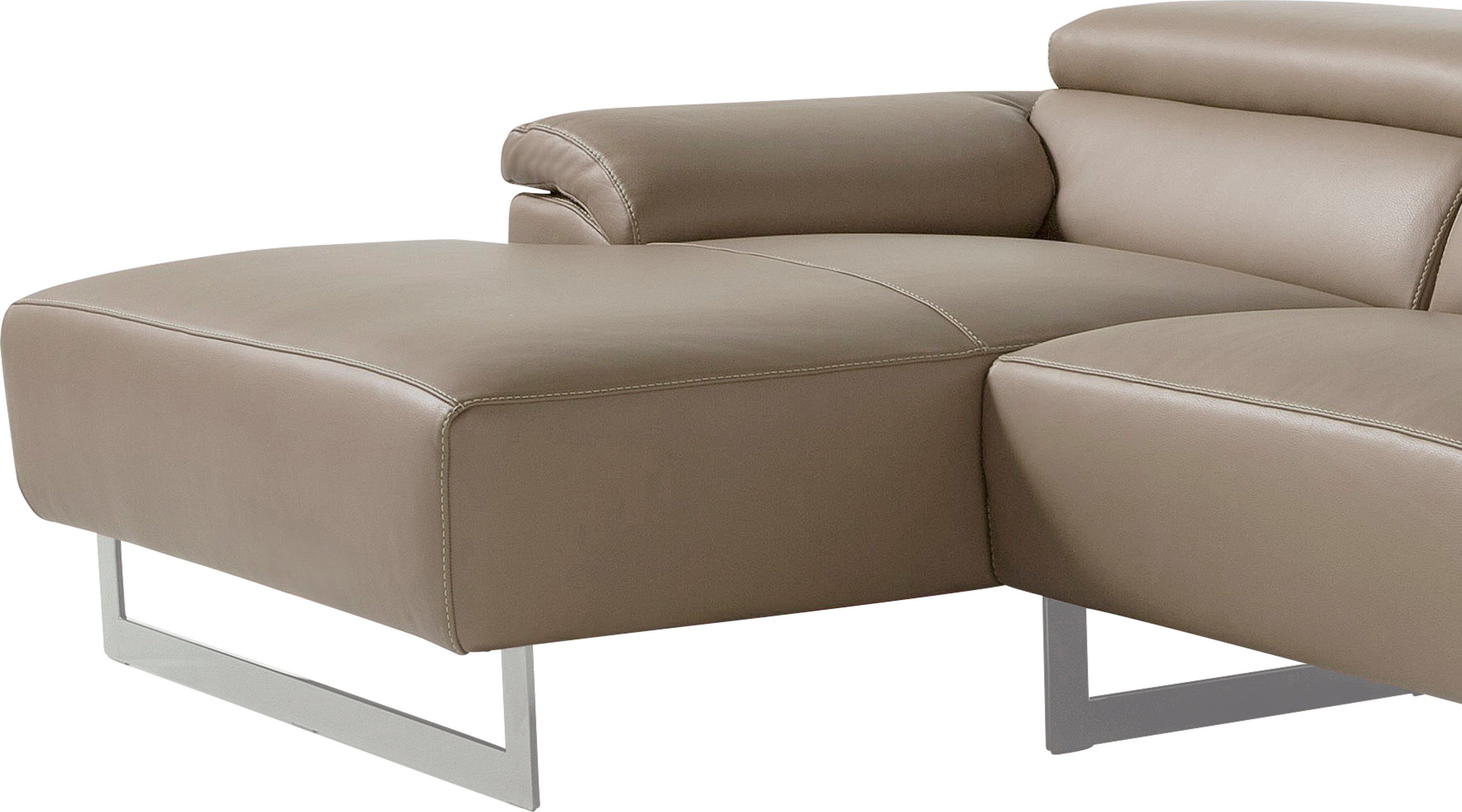 Egoitaliano Ecksofa Malika, edel und bequem, Designsofa mit hochwertigen Bezügen, L-Form, mit Recamiere, inkl. Kopfteilverstellung und chromfarbenen Metallfüßen